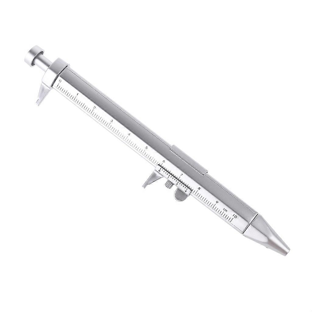 Στυλό μελανιού γέλης Roller Ballpoint Shape Πλαστικά στυλό Vernier Χάρακας δαγκάνα Στυλό σημείου μπάλας Protable Εργαλείο μέτρησης Ασημί