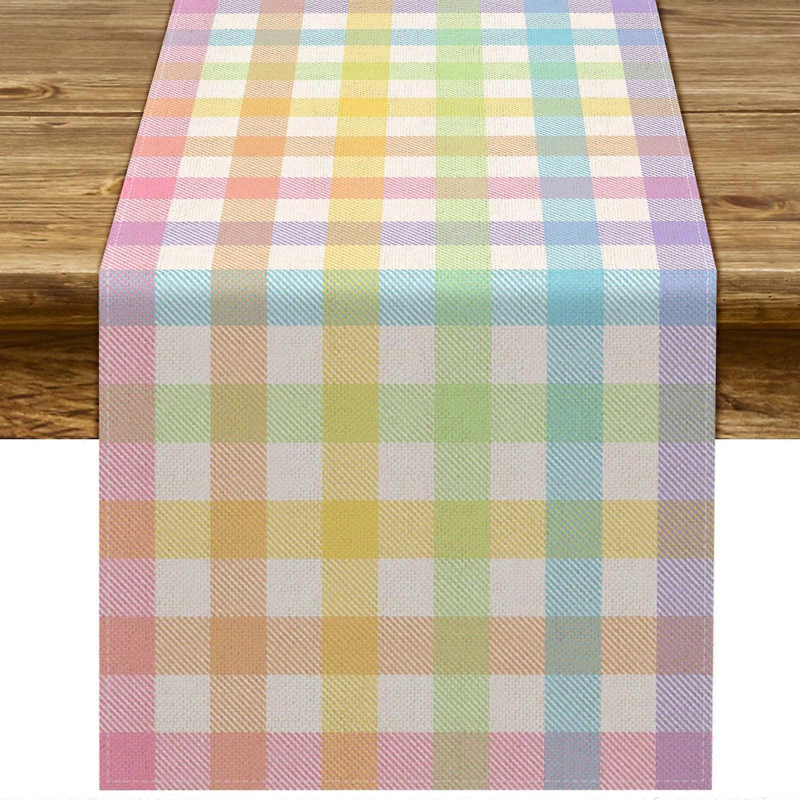 Plaid Check Table Runner for Spring Holiday Farmhouse Decor 13" x 72"