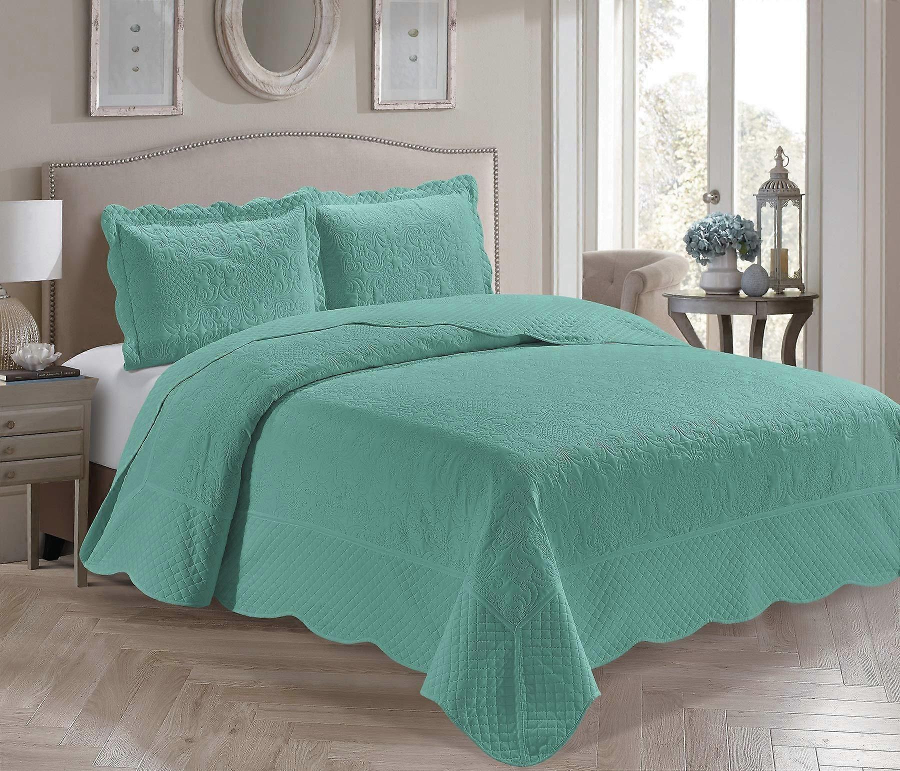 3 Piece Embossed Solid Light Blue Coverlet Bedspread for Full/Queen Over Size Bed