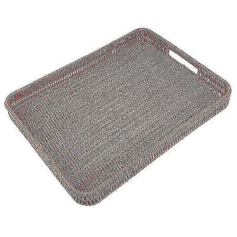 39X28.5x4cm Brown Square Picnic Baskets 1pc Hand-woven Fruit Plate Storage Basket Multipurpose Fruit