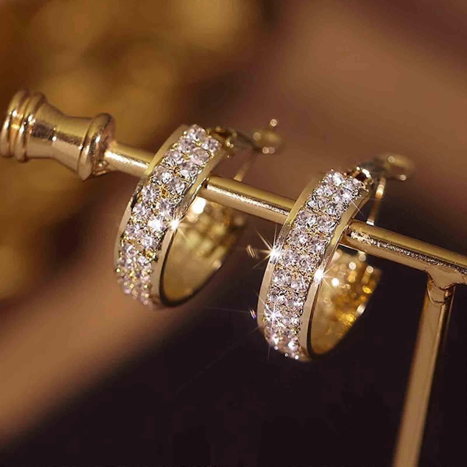 Pince à cheveux sans trou d’oreille Boucles d’oreille en métal Clou d’oreille multicouche Diamant incrusté en forme de C Boucles d’oreille