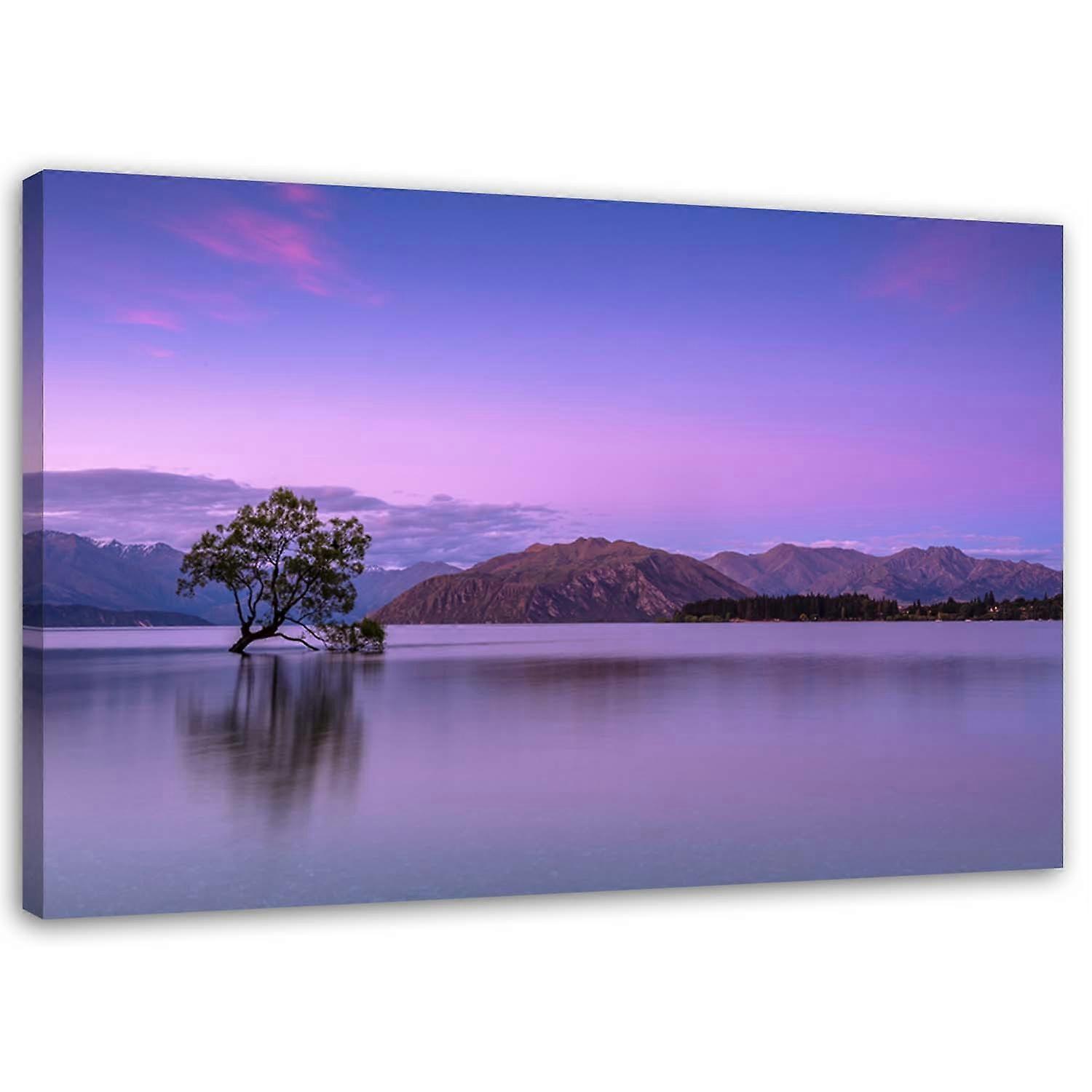 Leinwandbild, Baum auf einer Seelandschaft - 120x80
