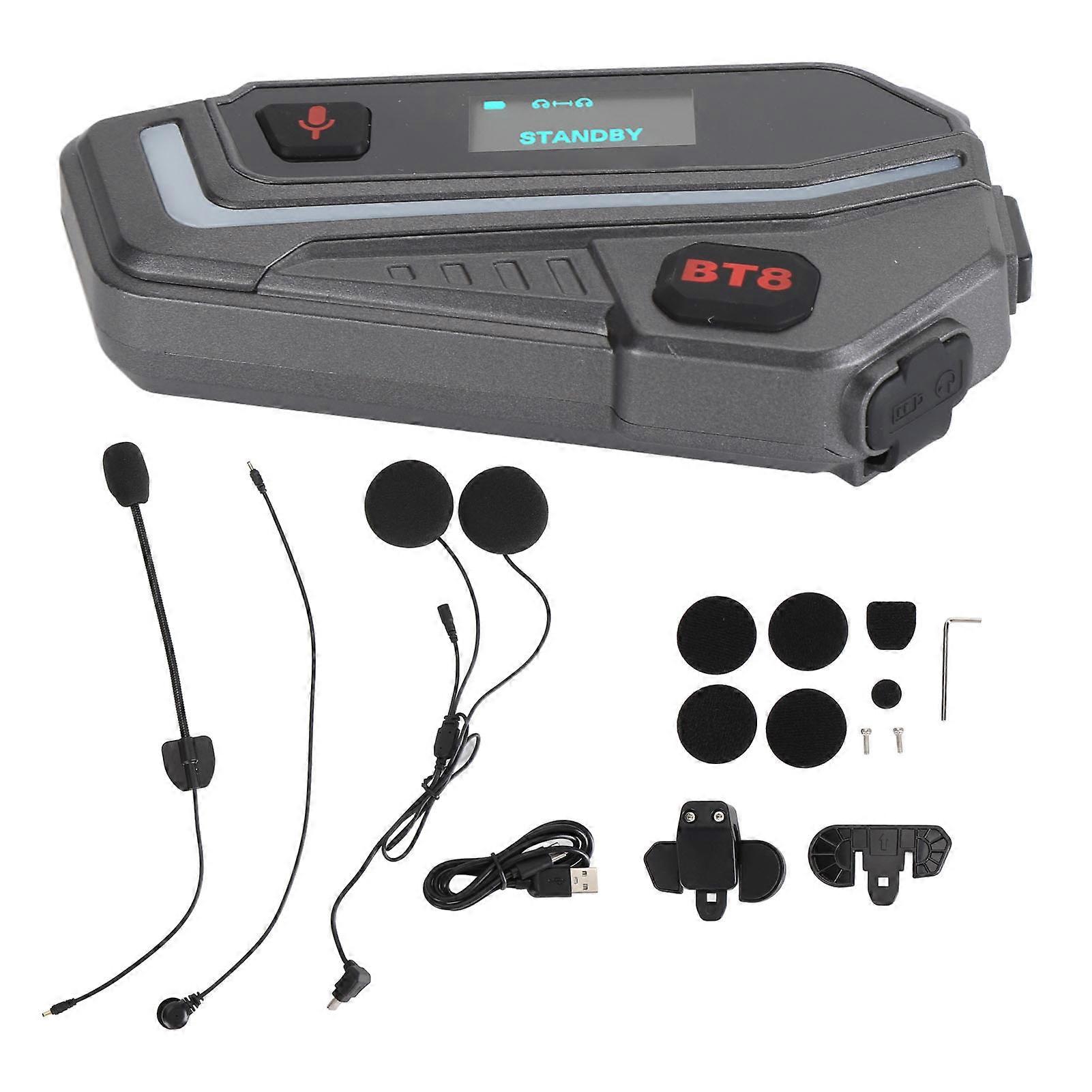 Bluetooth HiFi Stereo Sound 80Mph RGB IP67 Waterproof 2000M 6 Riders Motorcycle Intercom Headset Triple Noise Cancellation