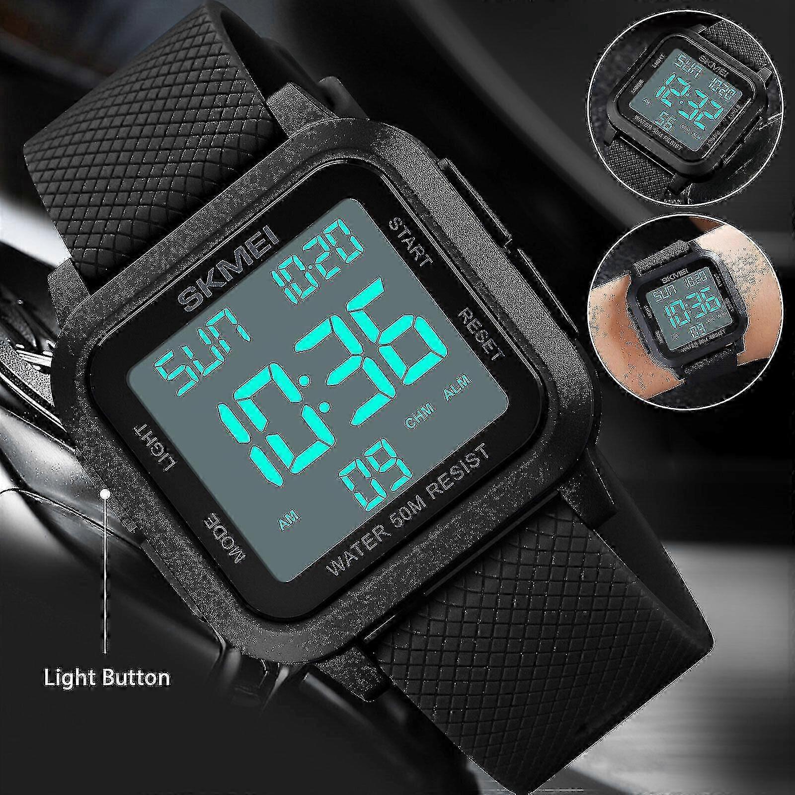 Waterproof Digital Chronograph Military Watch with LED Display for Men