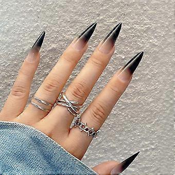 Press-on Nails Short Medium Stiletto, Women's Fake Nails, Nude Pink Black Tip Design, Full Coverage Acrylic Nail Press-On, Reusable Nail Glue, 24 Coun