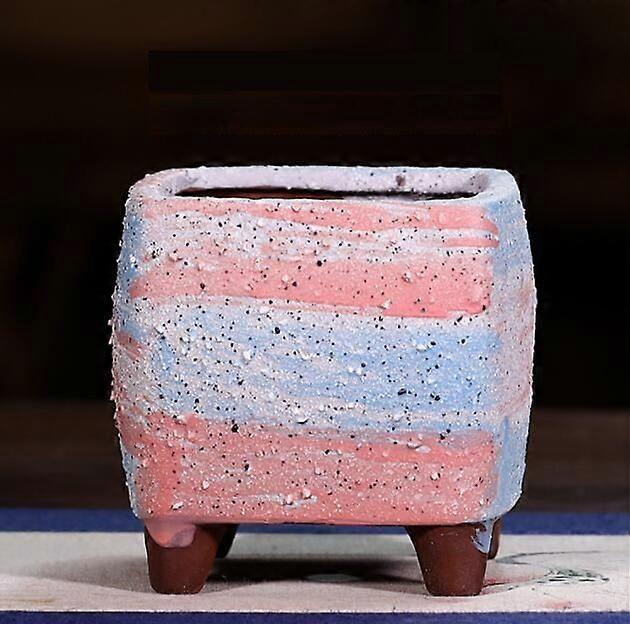 Planter, trough and balcony Purple sand ceramic flower pot simple personality raw pottery (large frosted square/red brush)
