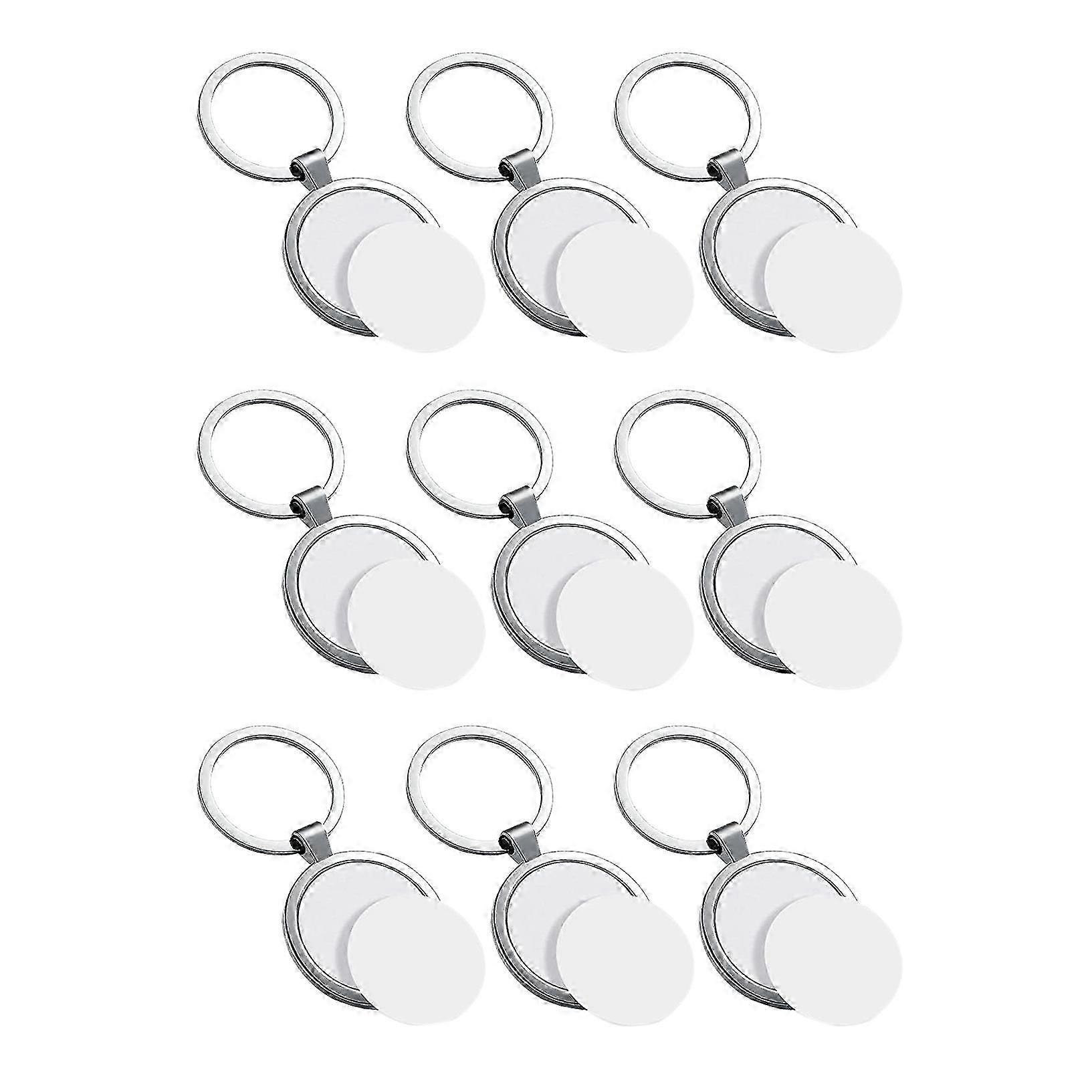 9 Pcs Sublimation Blank Keychain Round Heat Transfer Keychain Metal Board Key Rings Thick Sublimation Photo Keychain