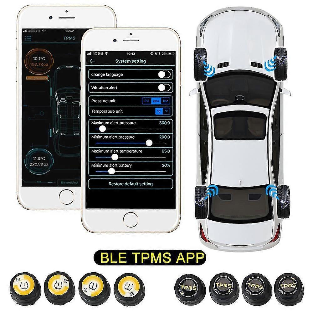 Car Tire Pressure Sensor External Alarm Tire Pressure Sensors Android Ios Ble Tpms Universal Waterproof Bluetooth 4.0 5.0