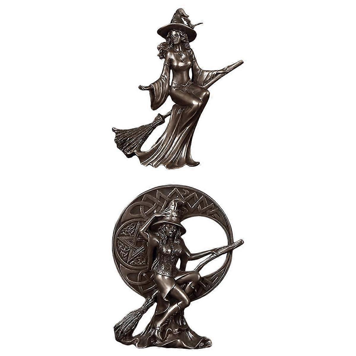 2 stycken häxfigurer häxkonstskulptur kontorsstaty dekor för sovrum