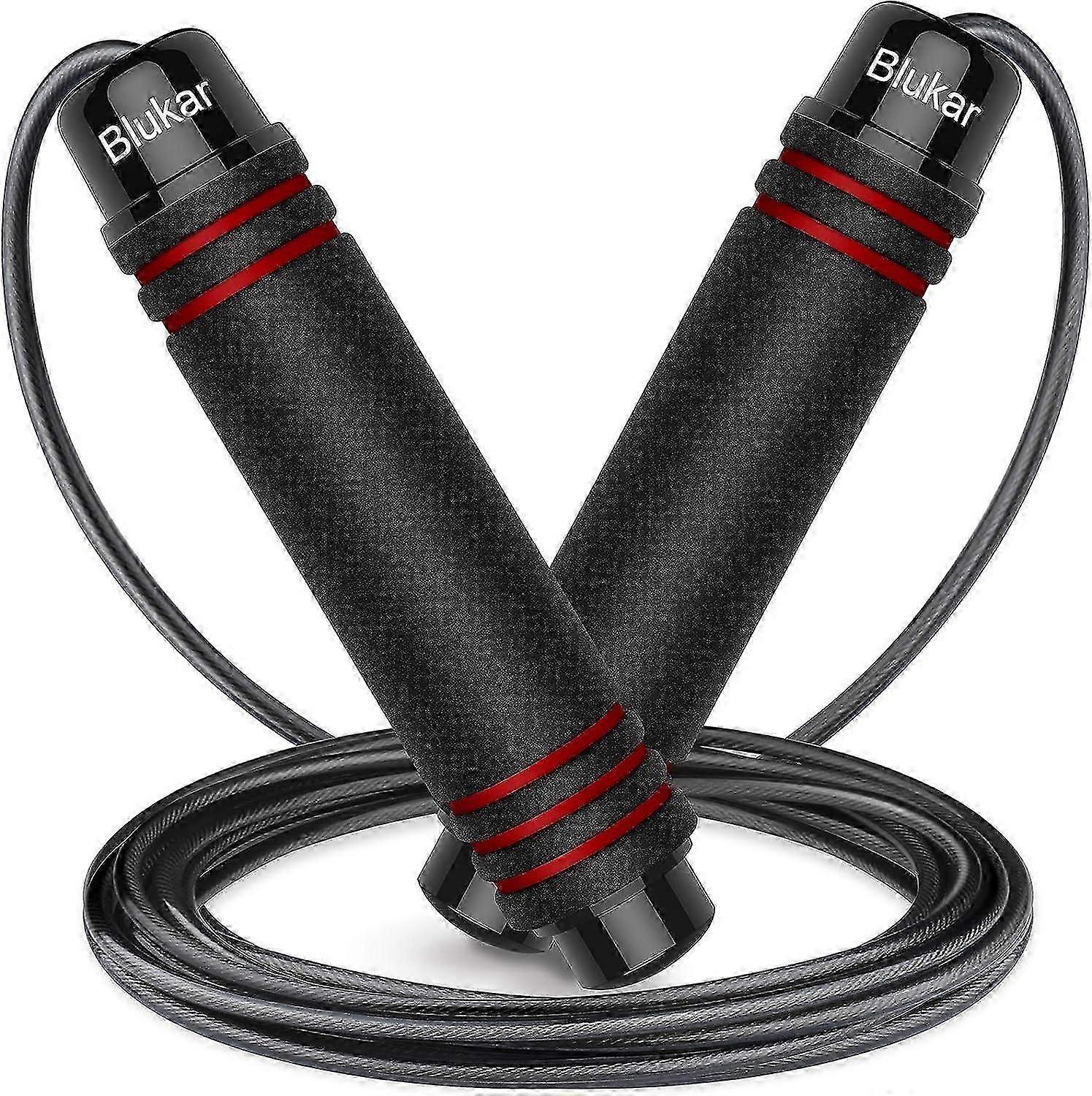 Blukar skipping rope, speed rope adjustable with skin-friendly foam handles, length adjustable, non-slip and ideal for fitness & endurance & jumping r