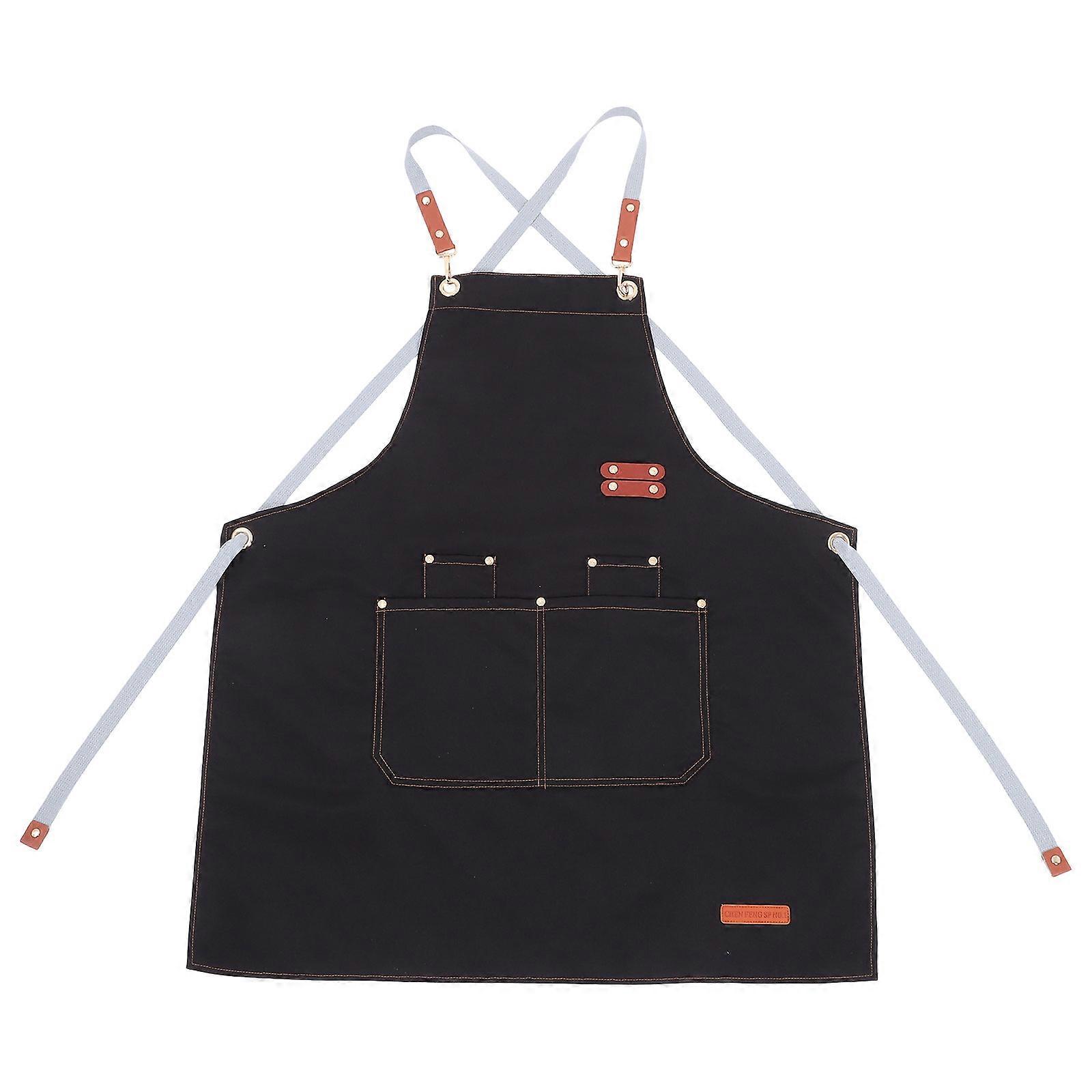 Waterproof Apron Canvas Full Coverage Adjustable Straps Multiple Pockets Gardening Painting Black 1Pack