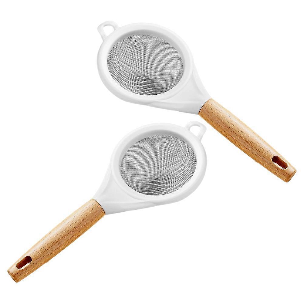 Cooking Filtering Ladle Fine Mesh Food Filter Flour Powder Straining Sieve Kitchen Small Colander With Wood Handle For Baking Home Cooks 2Set