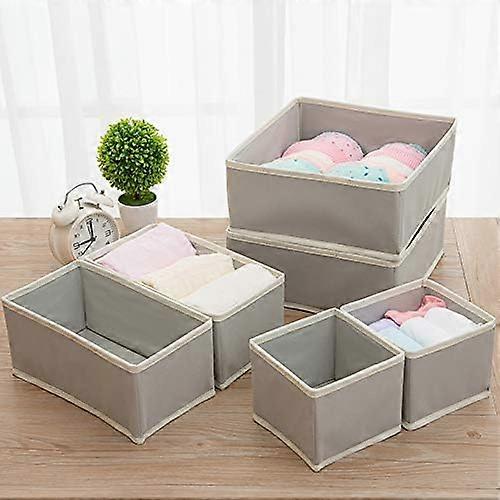 Drawer Organizers (Set of 6), Fabric Closet Organizer for Cabinet, Drawer Insert Folding Storage, Gray