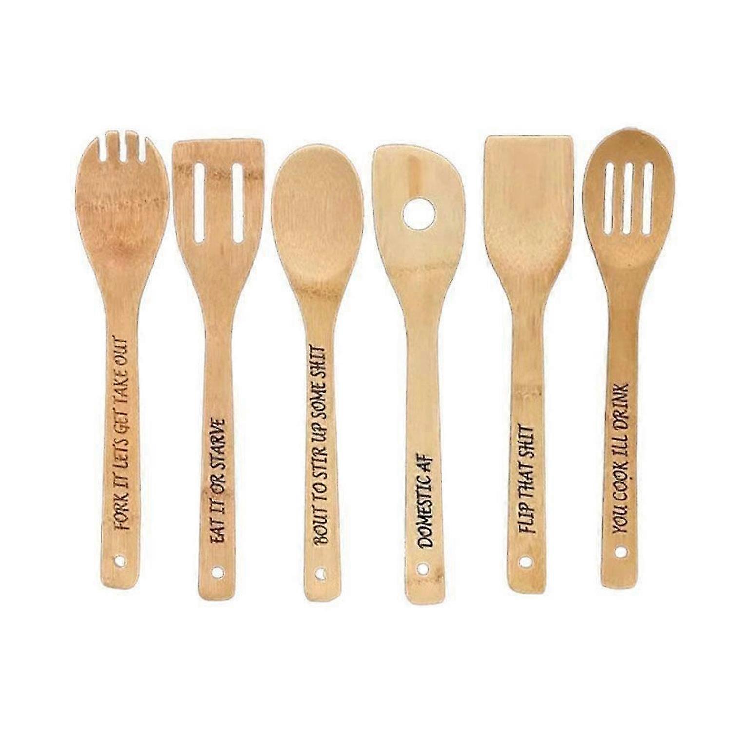 مجموعة ملاعق خشبية مضحكة ، ملاعق طبخ خشبية ، ملاعق خشبية ، ملعقة خشبية محفورة