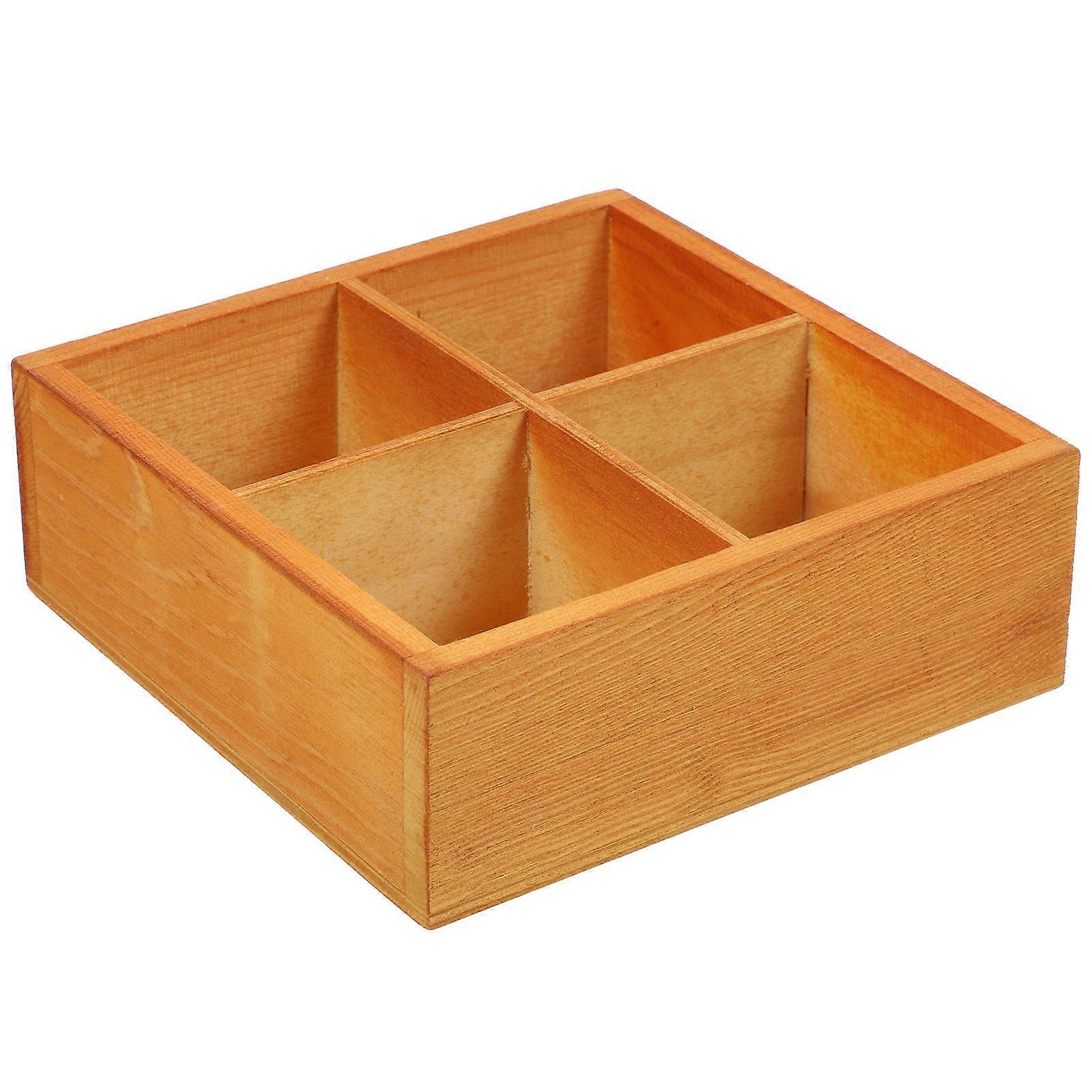 Wood Organizer Planter Tray Desktop Plant Pot Holder Square Grid Simple Design Water Drainage Prevention 14.00X14.00X5.00CM 1Pcs