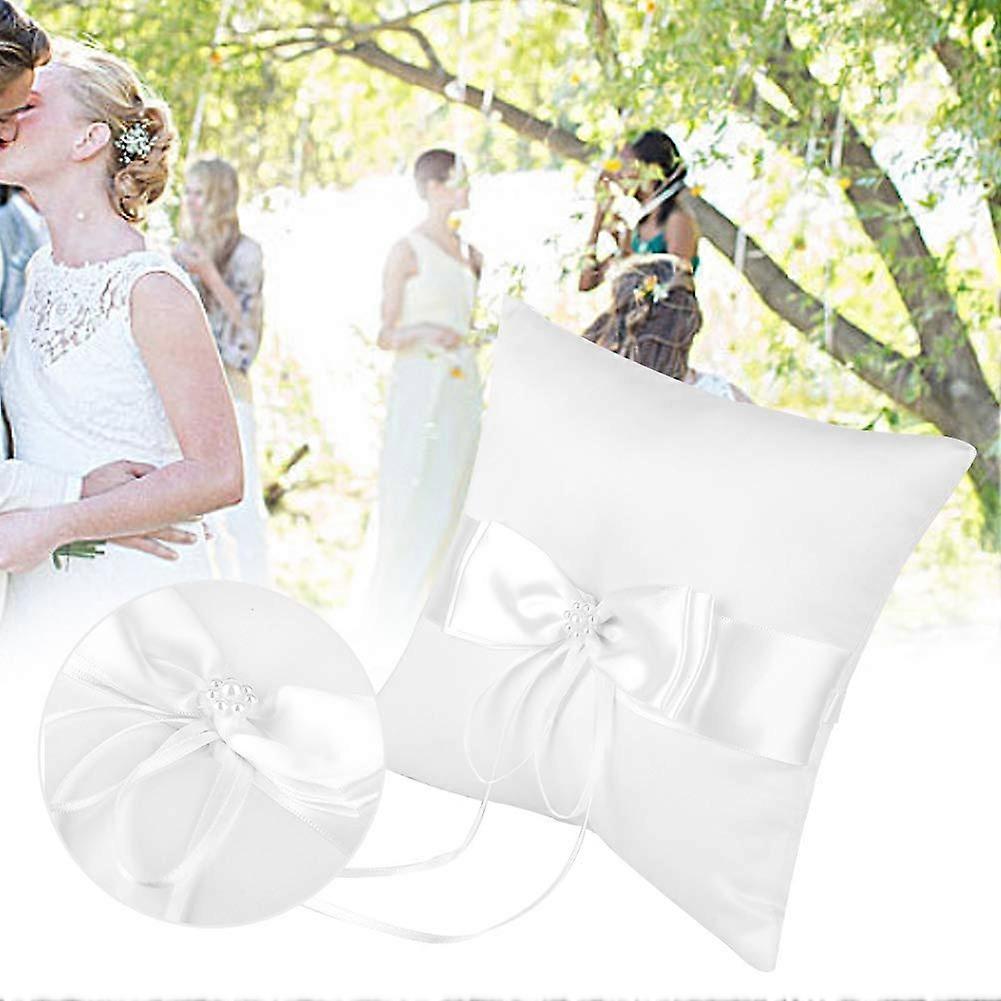 Ring cushion, Ring cushion with artificial pearl white bow, Ring cushion holder, Wedding ring cushion (20 * 20CM)