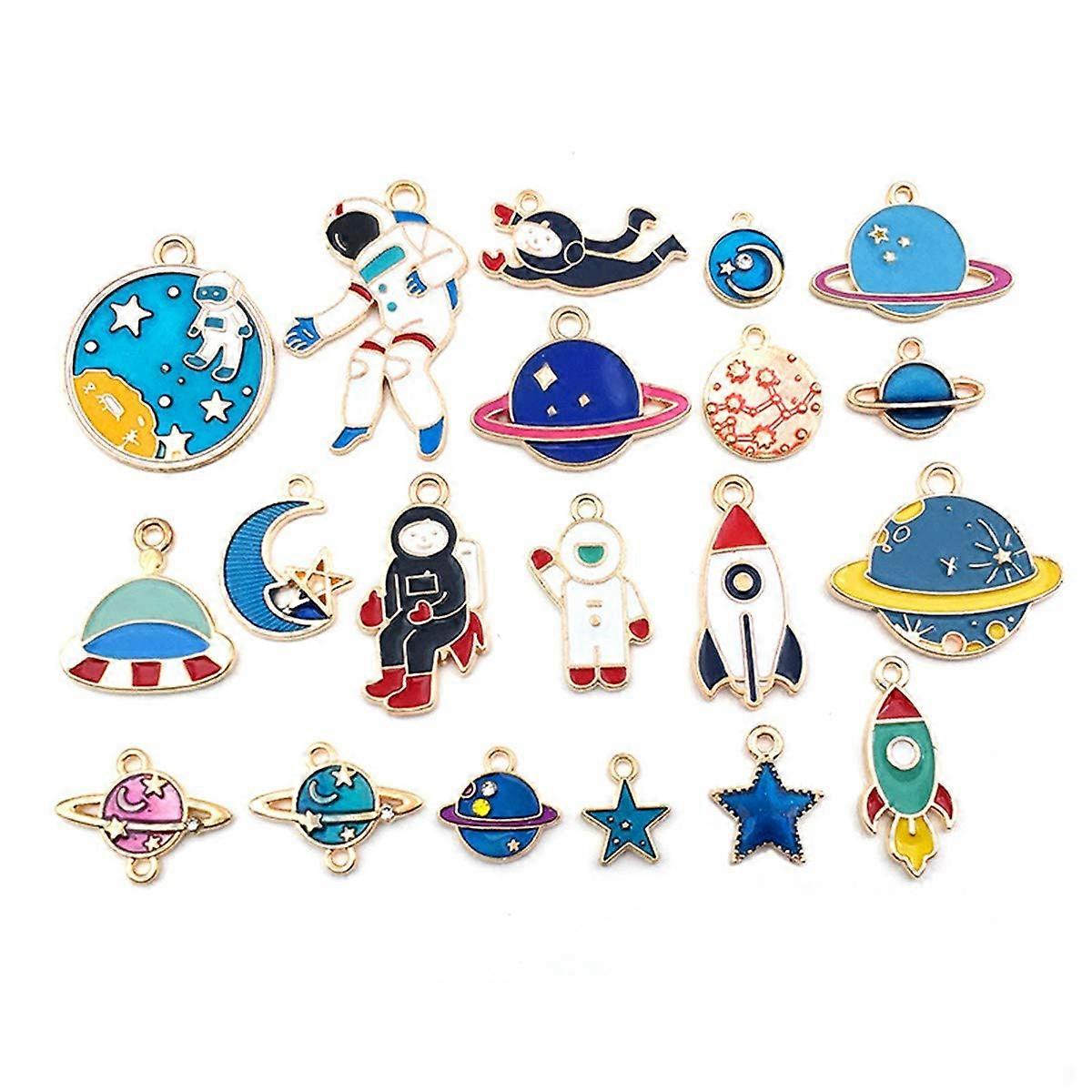 Charms Pendants Pack Of 20 Mixed Styles Enamel Space Charms Various Colours For Necklace And Bracelet Making
