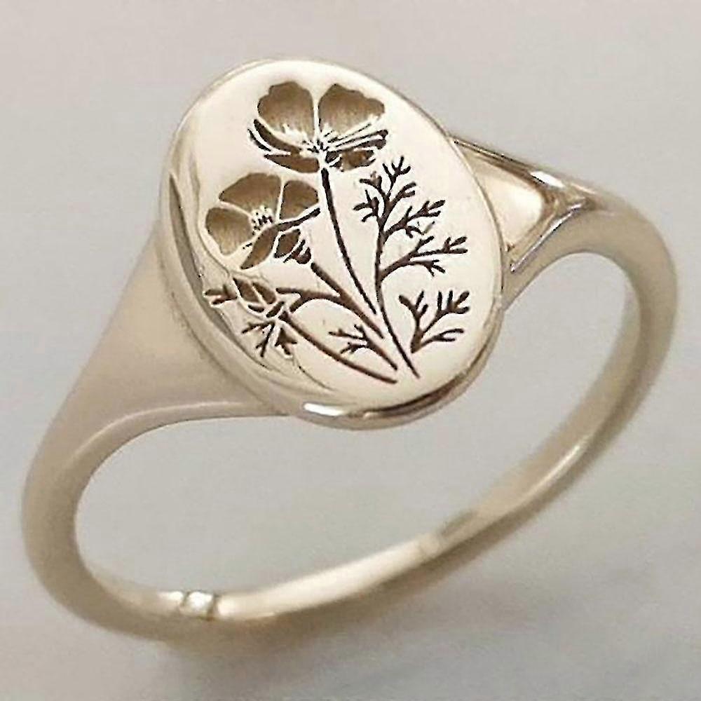 Exquisite Print Pattern Ring with Delicate Oval Wildflowers