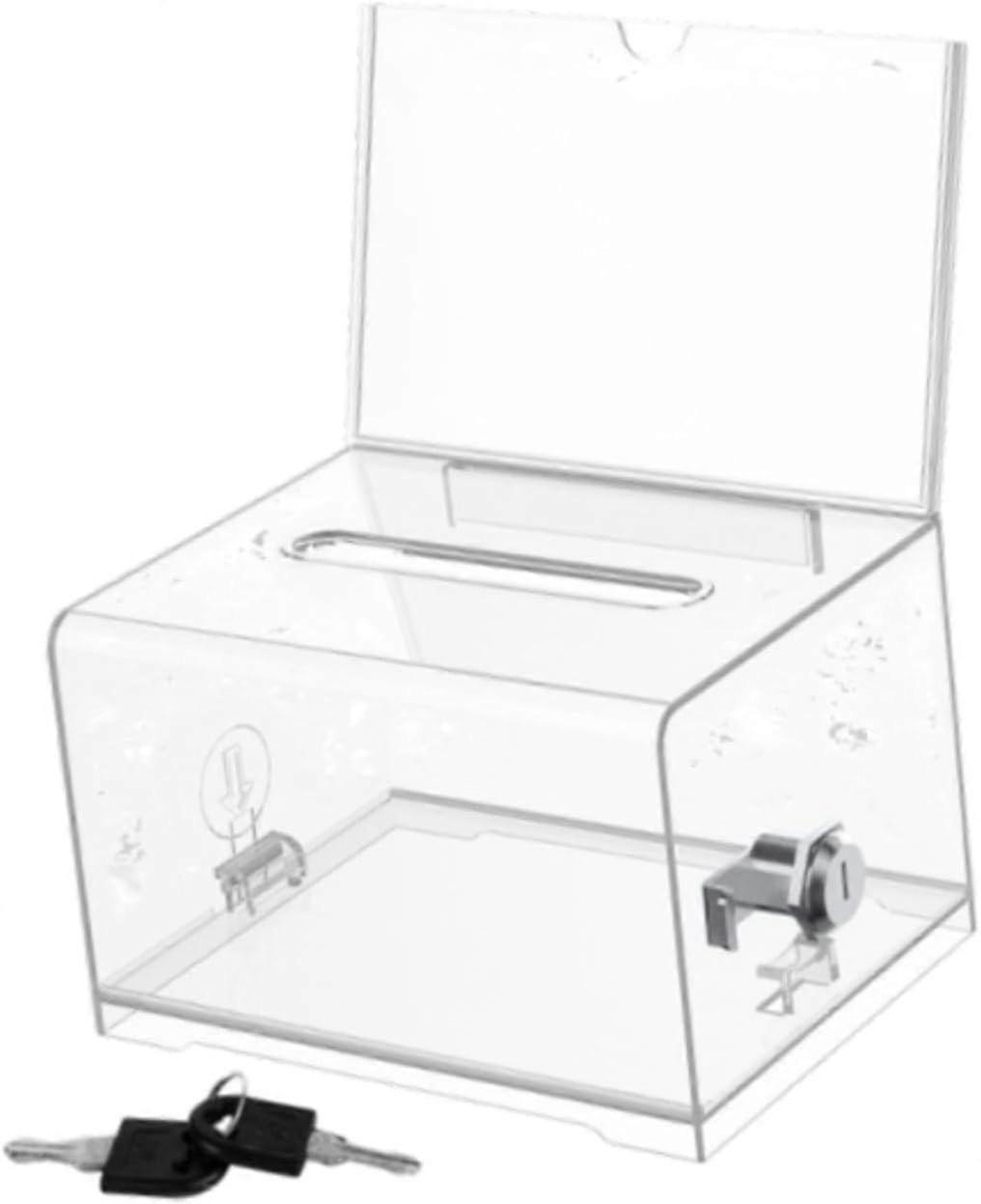 Acrylic Business Card Box with Lock – Transparent Donation, Suggestion, Storage Organizer