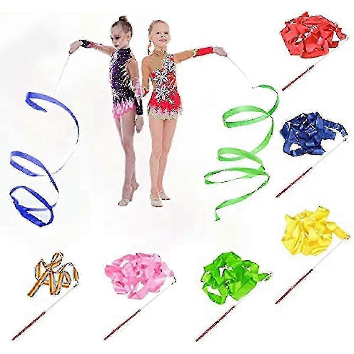 6 Pcs 2m Rhythmic Gymnastics Ribbons with Rods for Kids Dance Streamers, Baton Twirling, Artistic Dancing and Circus Training