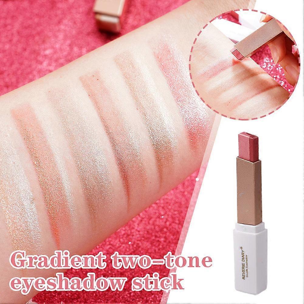 4# Earth color (D)$ Internet celebrity shaking rotating velvet gradient two-color eye shadow stick one touch of two-color gradient not easy to smudge