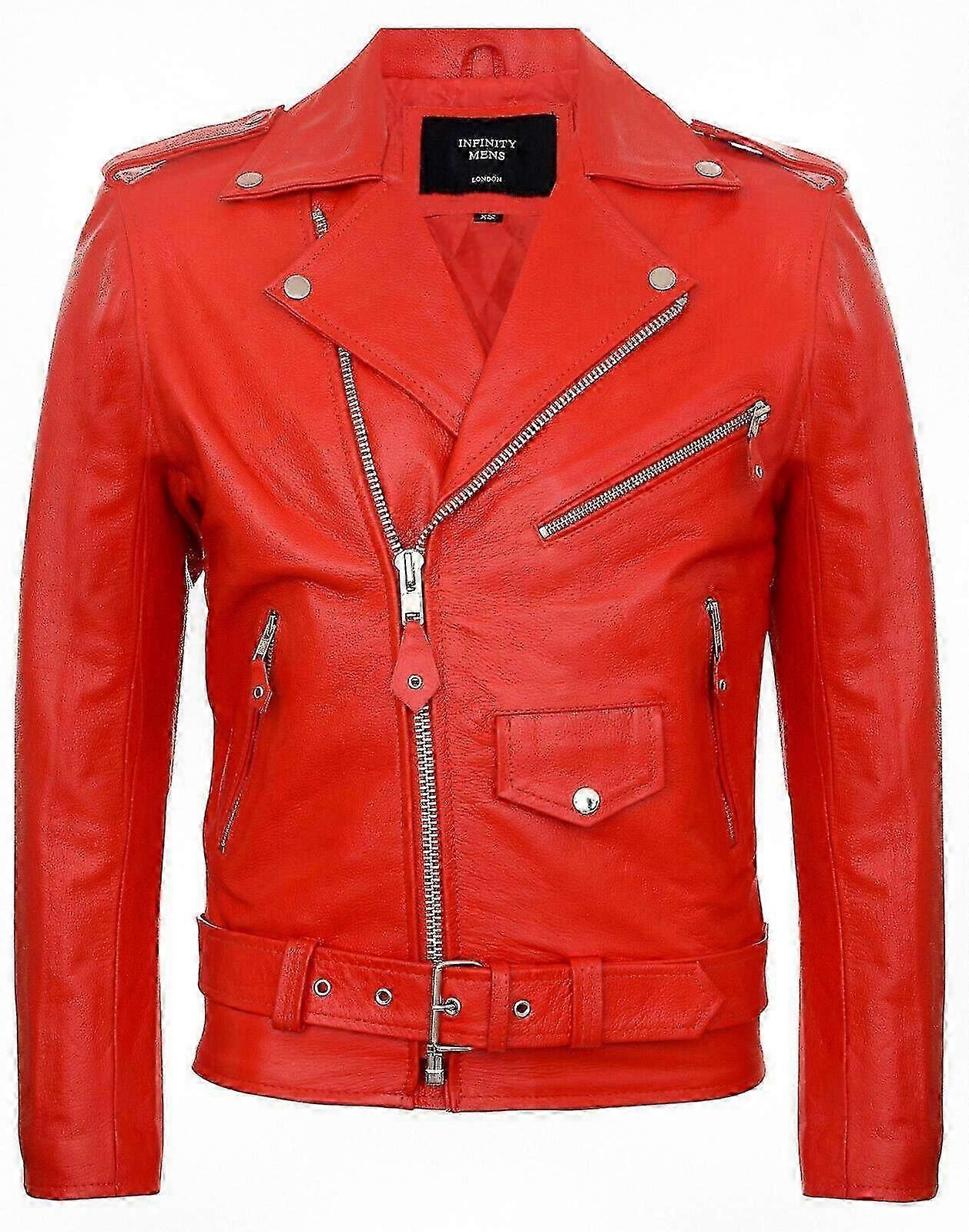 Blouson de moto en cuir rouge vif pour homme