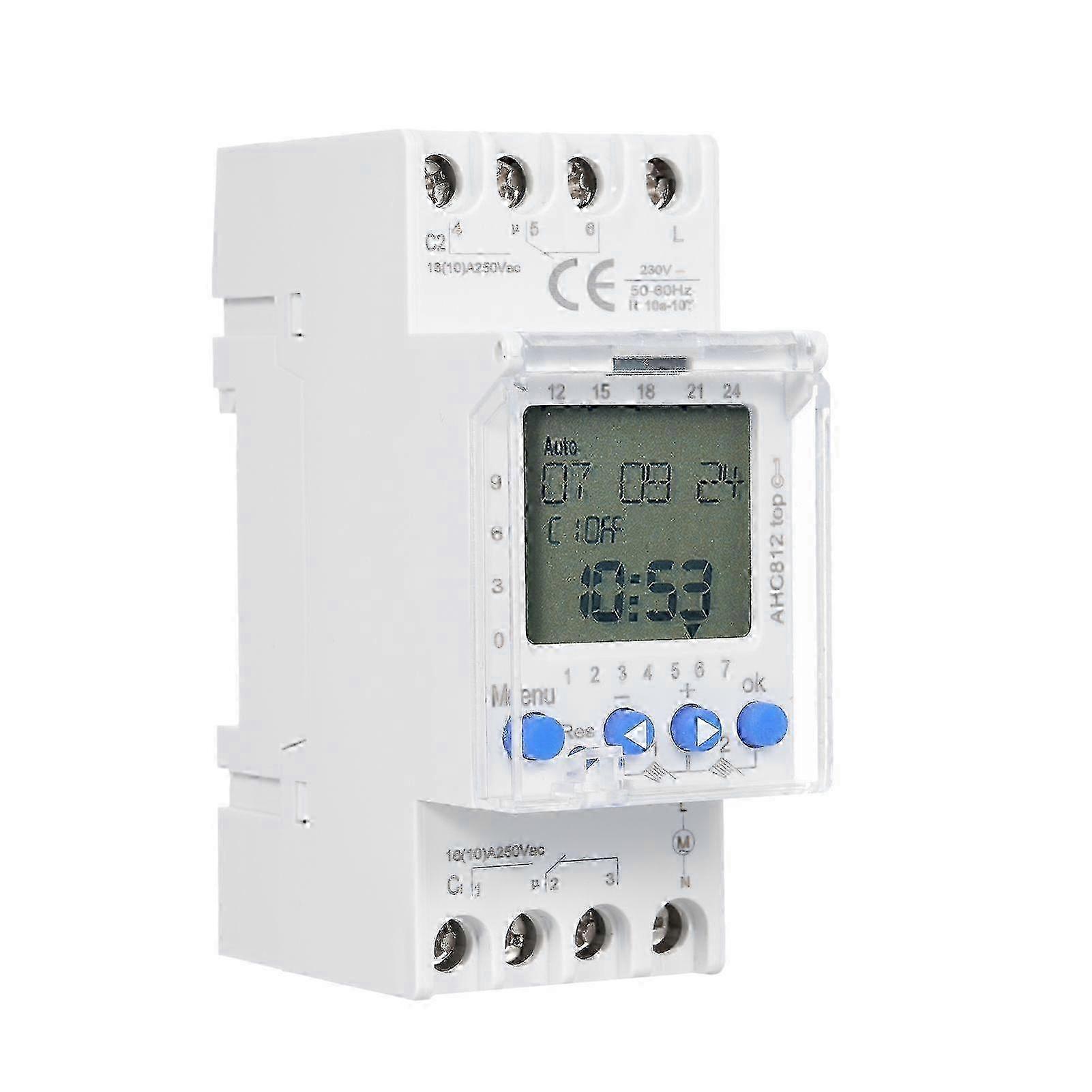 2 Channel Digital Timer Switch AHC812 16A 230V Weekly Programmable DIN Rail Mount Time Control Edition 0715