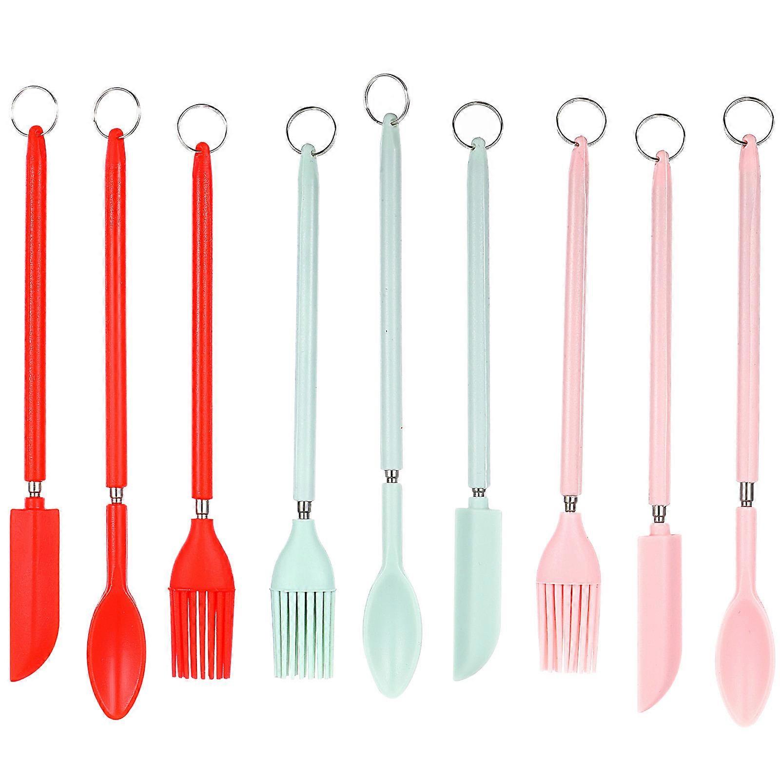 Silicone Mixing Spoon Telescopic Mini Spatula Kitchen Tools 9Pcs