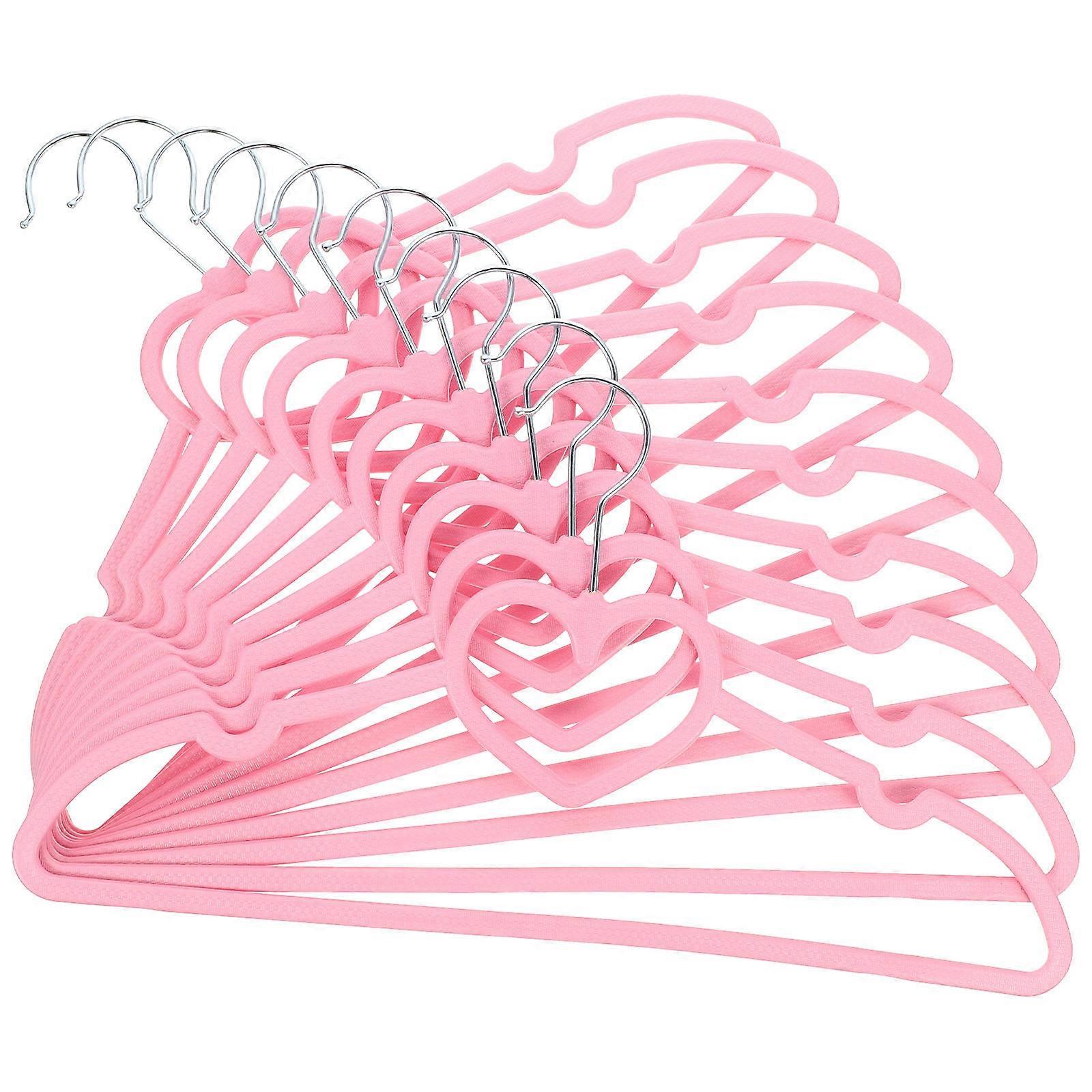 10PCS NonSlip Pink Plastic Clothes Hangers for Use Heart Shape Design