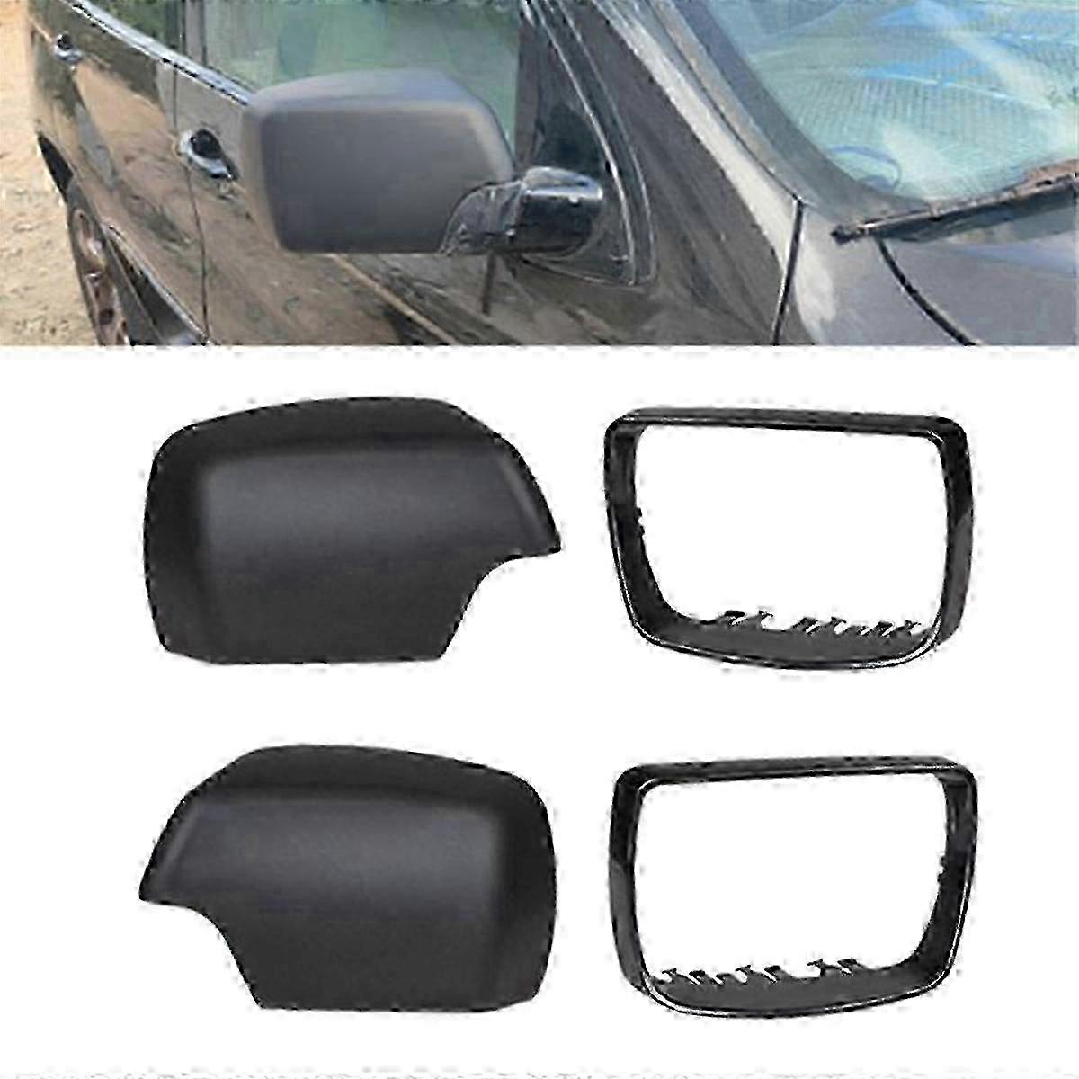 Black Rearview Mirror Cover Shell Side Mirror Caps with Frame Replacement for E53 X5 2000-2006