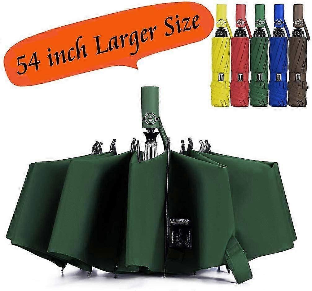 Stylish Green Compact Reverse Folding Umbrella - Windproof and Travel-Friendly