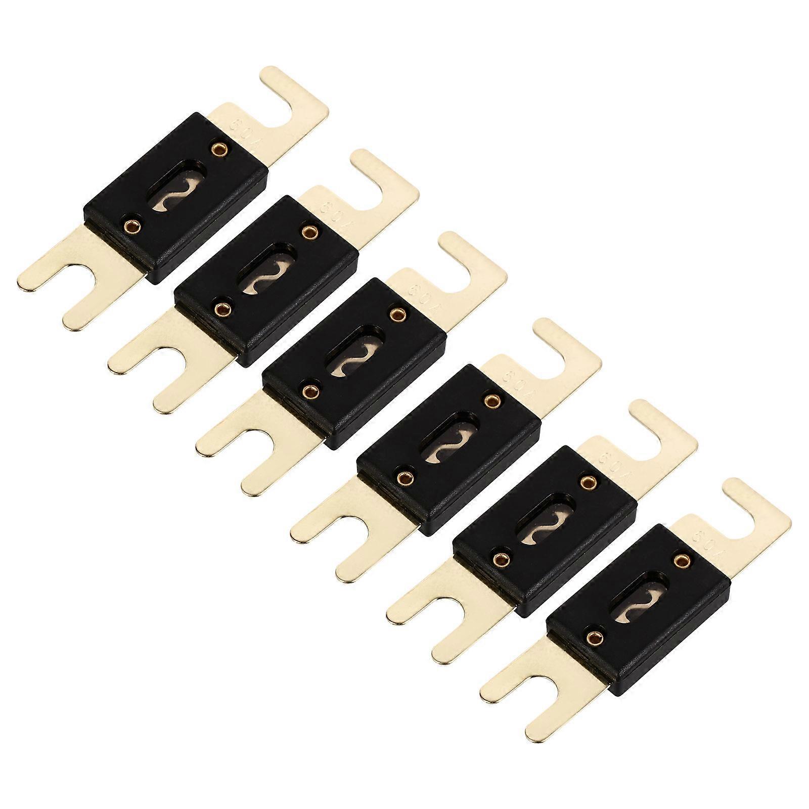 6pcs Gold Plated 60A ANL Fuses for Car Audio System with High Conductivity and Safety Protection
