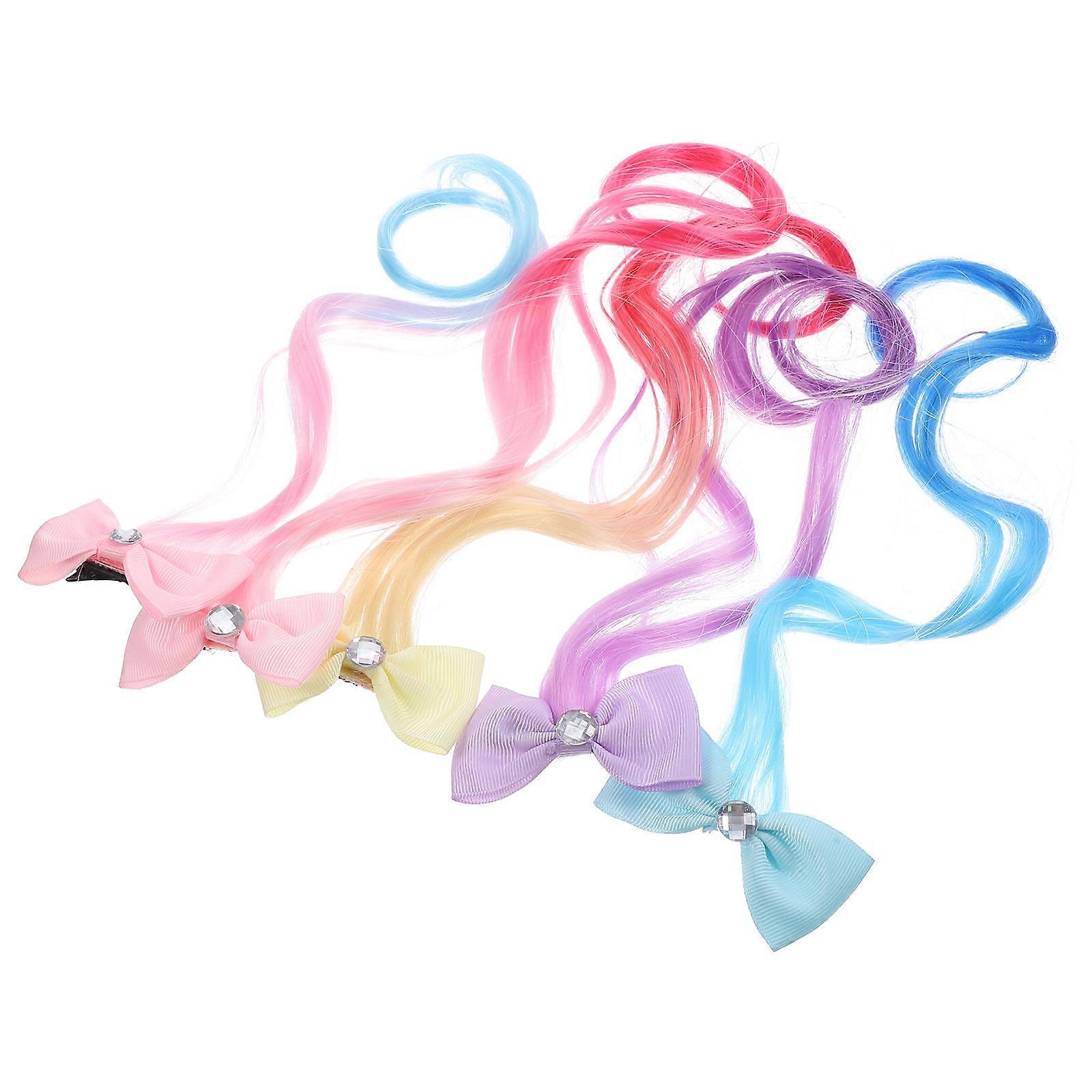 5PCS Clip In Hair Extensions with Bows Colorful Curly Hair Clips for Birthday, Cosplay & Festivals Easy DIY Stylish Hairstyles in Gradient Blue,