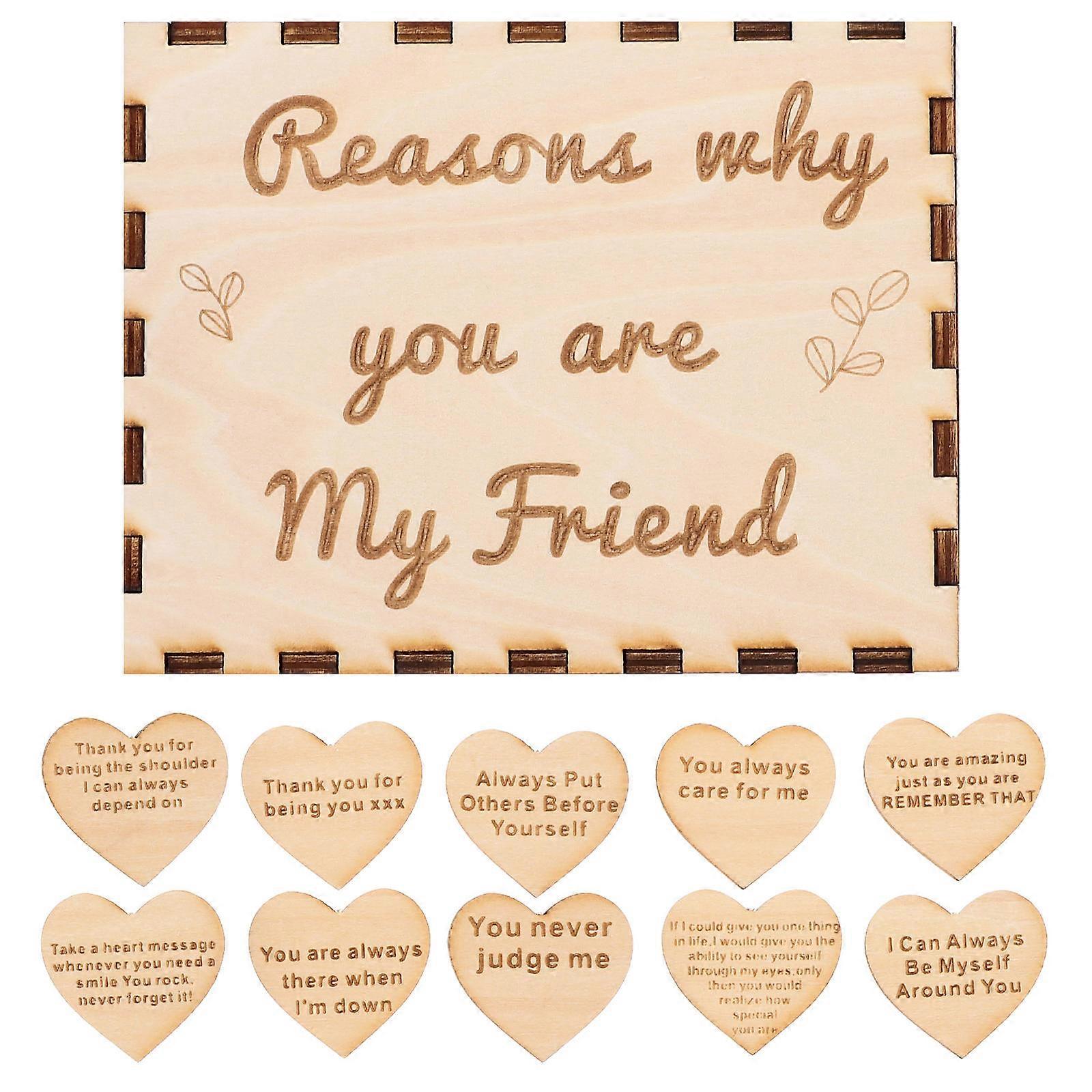Wooden Friendship Gift Box with Heart Slices Keepsake Storage for Friends, Portable Present Box with Smooth Surface and Safe Material