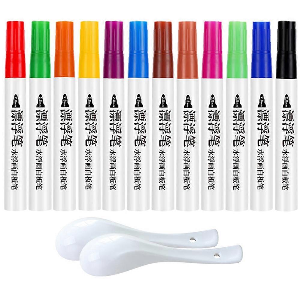 Teaching Markers Floating On Water Plastic Material Drawing On Ceramic Spoons 12 X Pens