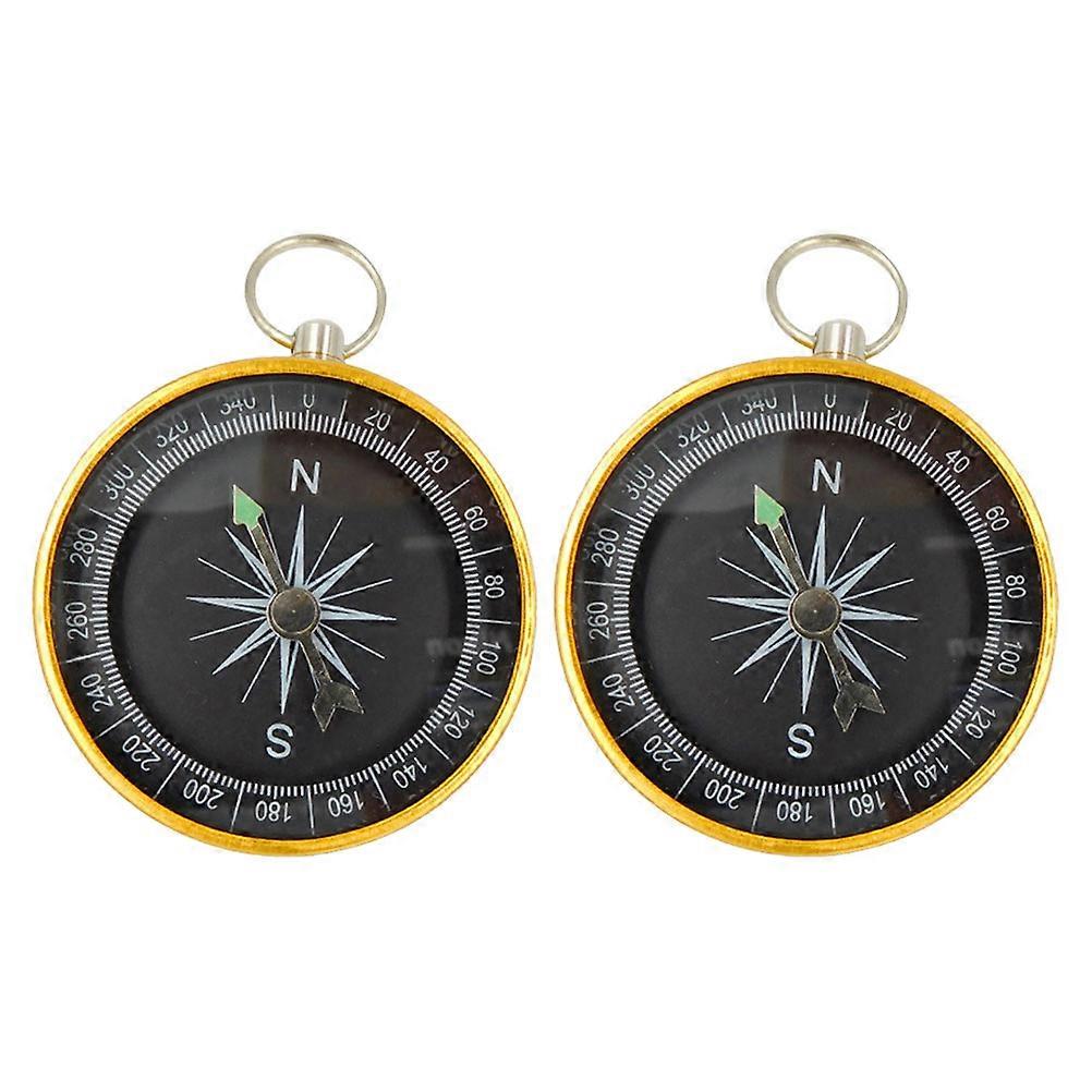 Portable Mini Compass for Outdoor Adventure with Key Ring Golden Aluminum Alloy Durable and Accurate 1 Pair