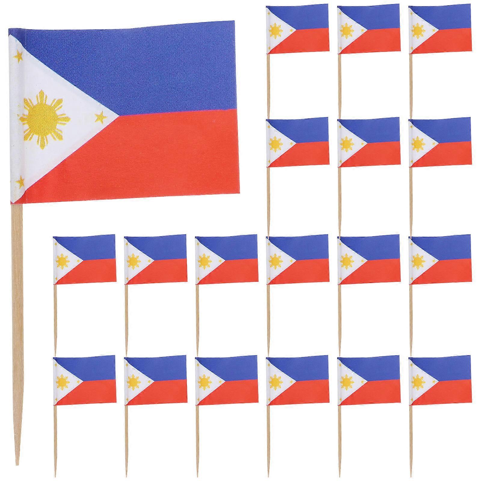 Wood Cake Dessert Toothpicks with Lovely Philippines National Flag Design for Decor Multi Color 100pcs