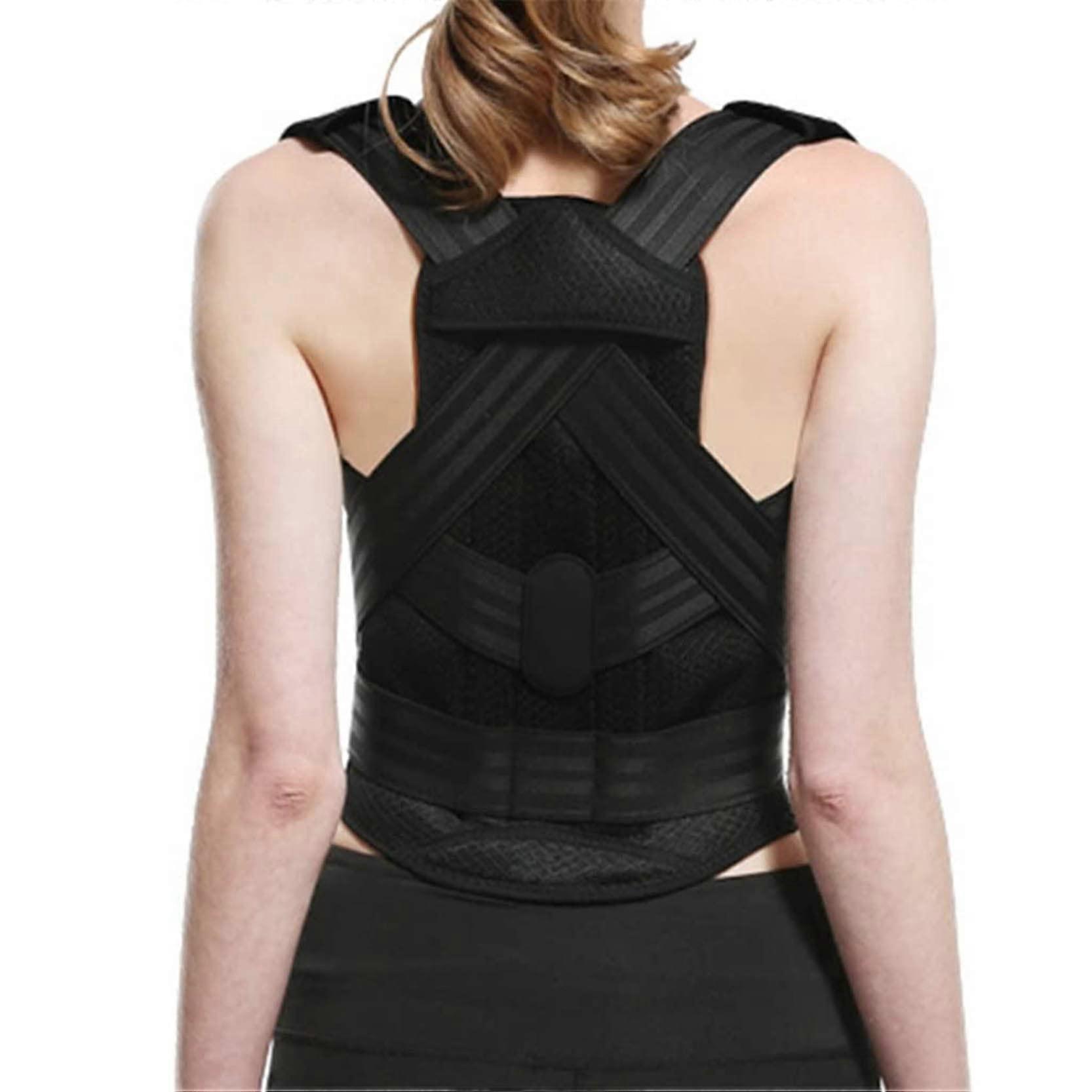 Full Back Support Brace Unisex Posture Corrector Size M Black Upper And Lower Back Pain Relief