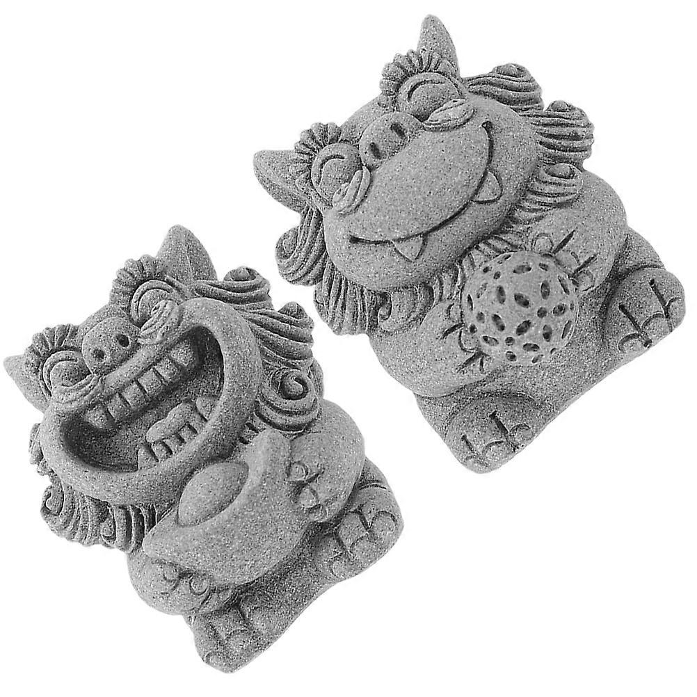 Stone Lion Ornaments Lion Figurine Designed For Office Ornament In Light Grey 2Pcs