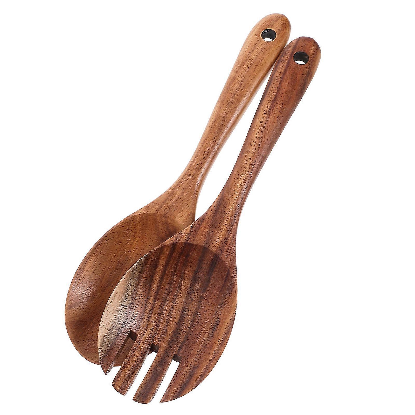 Wooden Salad Fork and Spoon Set Long Handle Made from Acacia Wood Light Brown for Kitchen Use