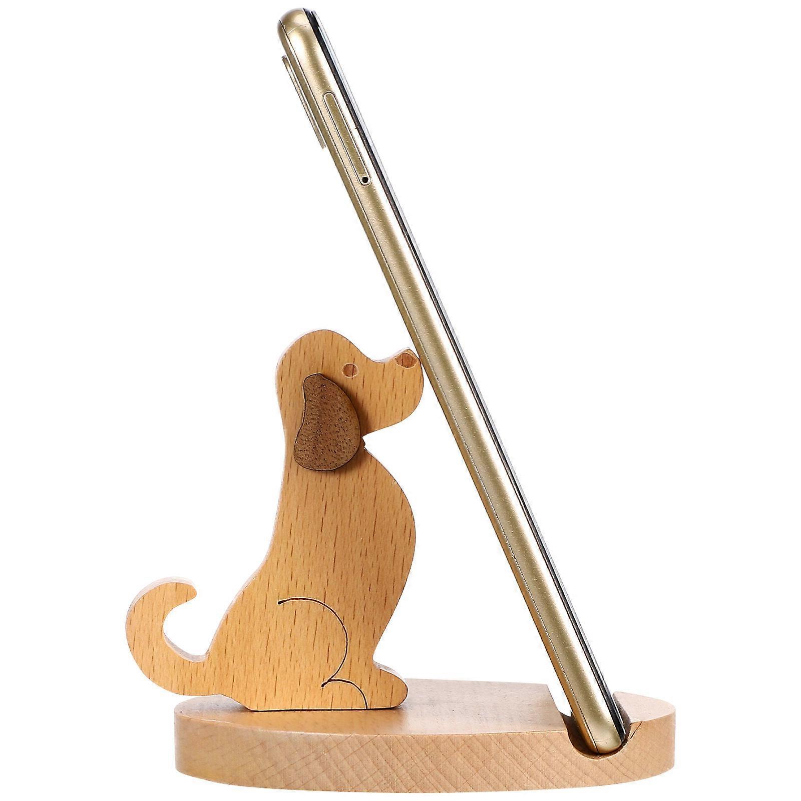 Creative Wooden Mobile Phone Holder with Cartoon Dog Design for Home Office Use Chocolate Color PP Material