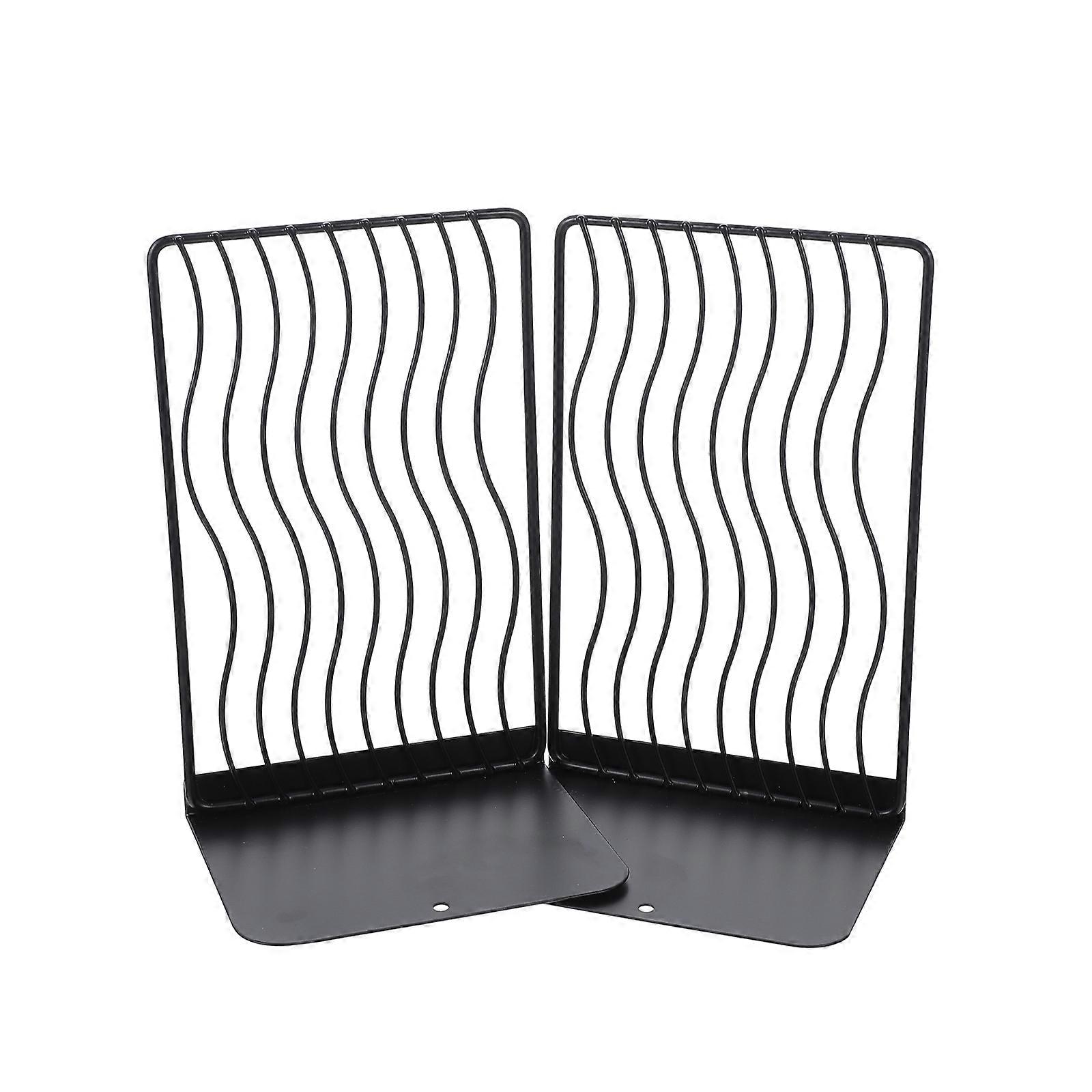 Sturdy Iron Bookends for Desktop Organization with Hollow Design and Black Finish 2 Pieces