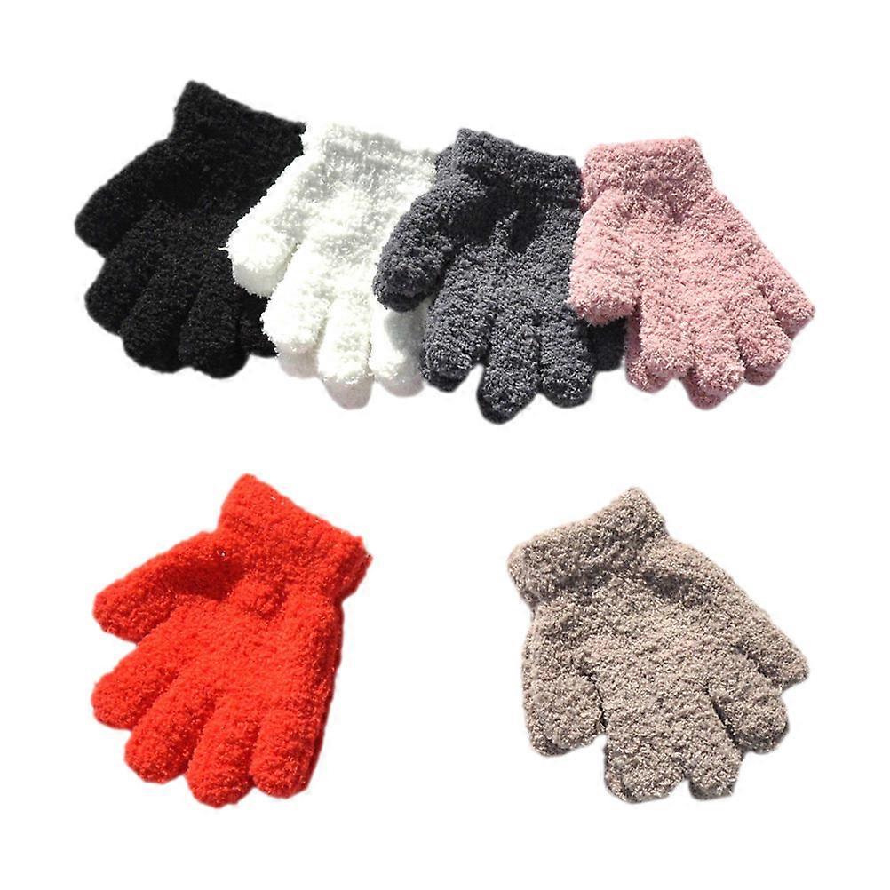 Childrens Thermal Gloves Outdoor Winter Activities Warmth Full Finger Knitted Fabric 6 Pairs