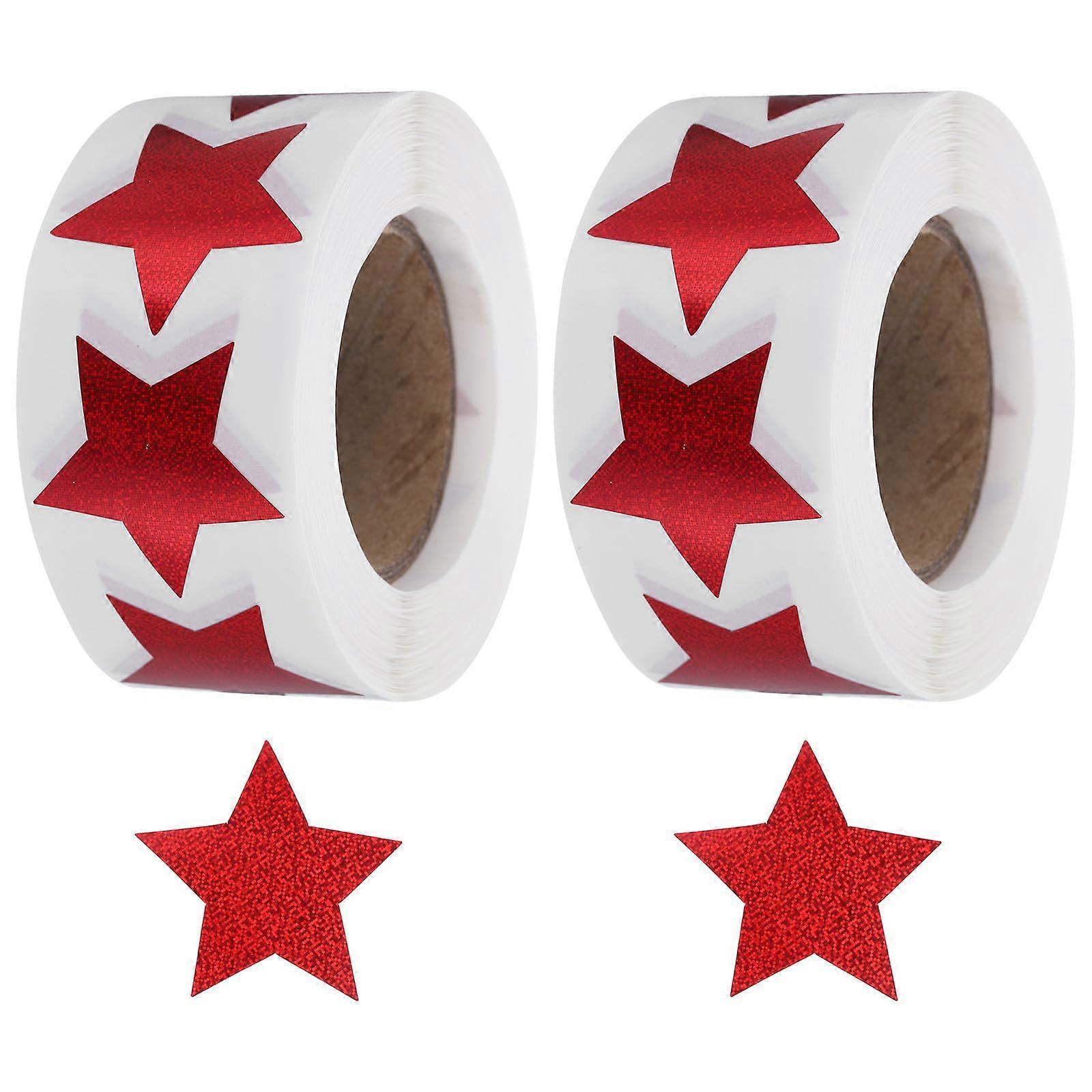 2 Rolls 1 Inch Shiny Star-Shaped Stickers Self-Adhesive Waterproof Reflective Labels Rose Red for Office Business C-83-25