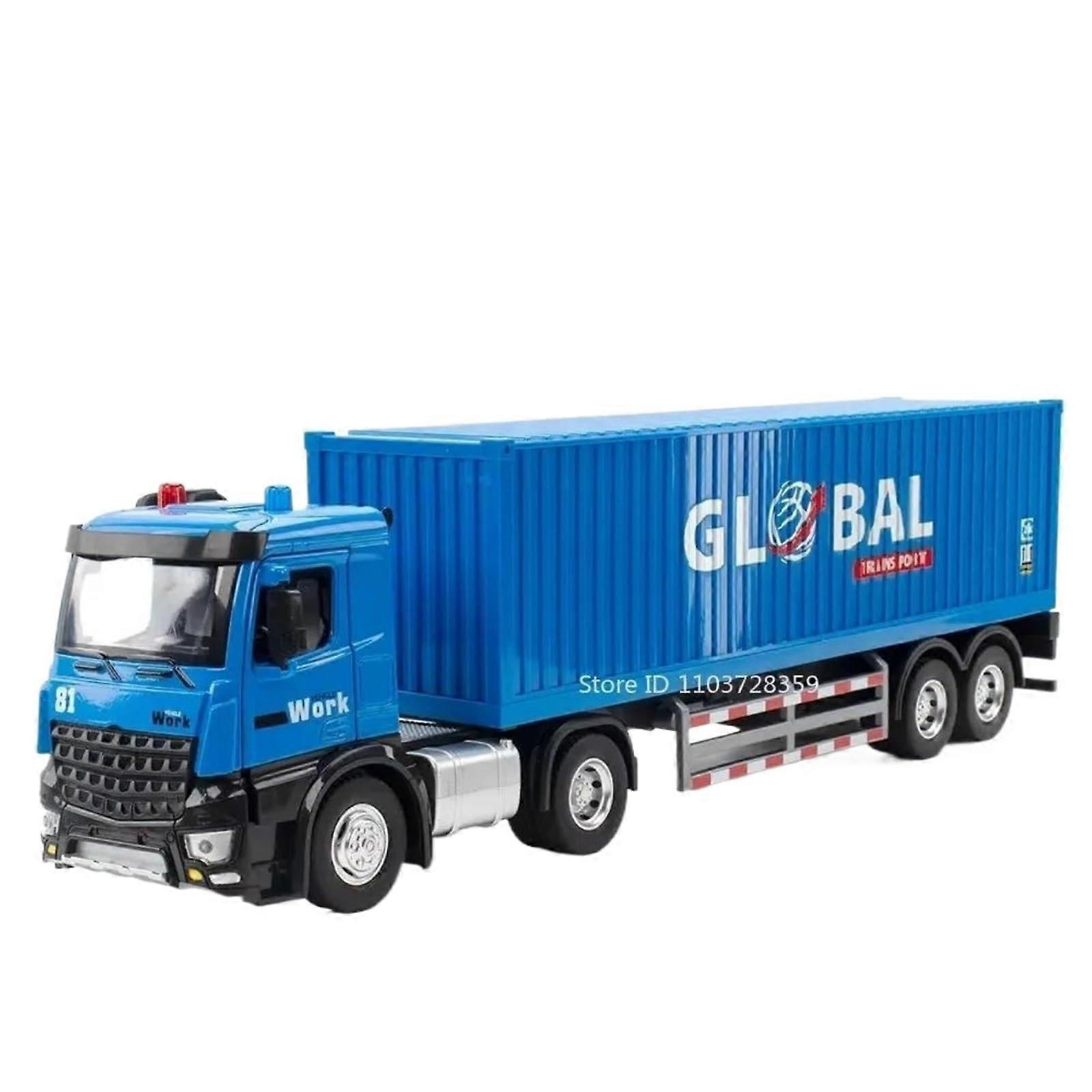 Diecast Car 1:24 for Container Truck Model Miniature Diecast DumperTanker Model Sound and Light Model Miniature Car Model (JD8518 Blue)
