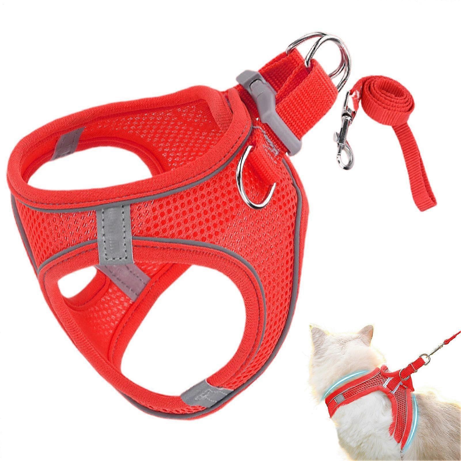 Cat Harness Escape-Proof, Adjustable Vest-Style Harness for Walking, Safety Training, Double Buckle Fixation, Red