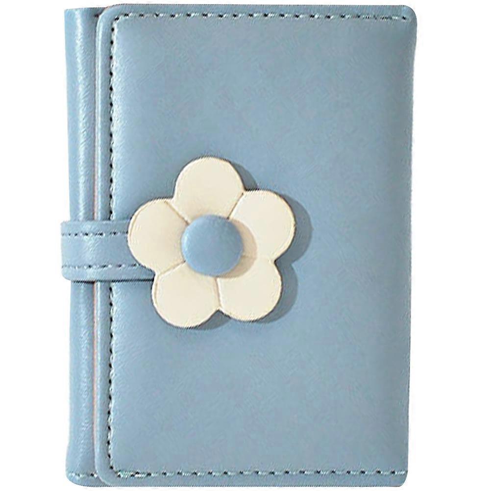 5Pcs Student Purse Sky-Blue Flower Pattern Simple Style Folding Wallet For Girls Daily Use