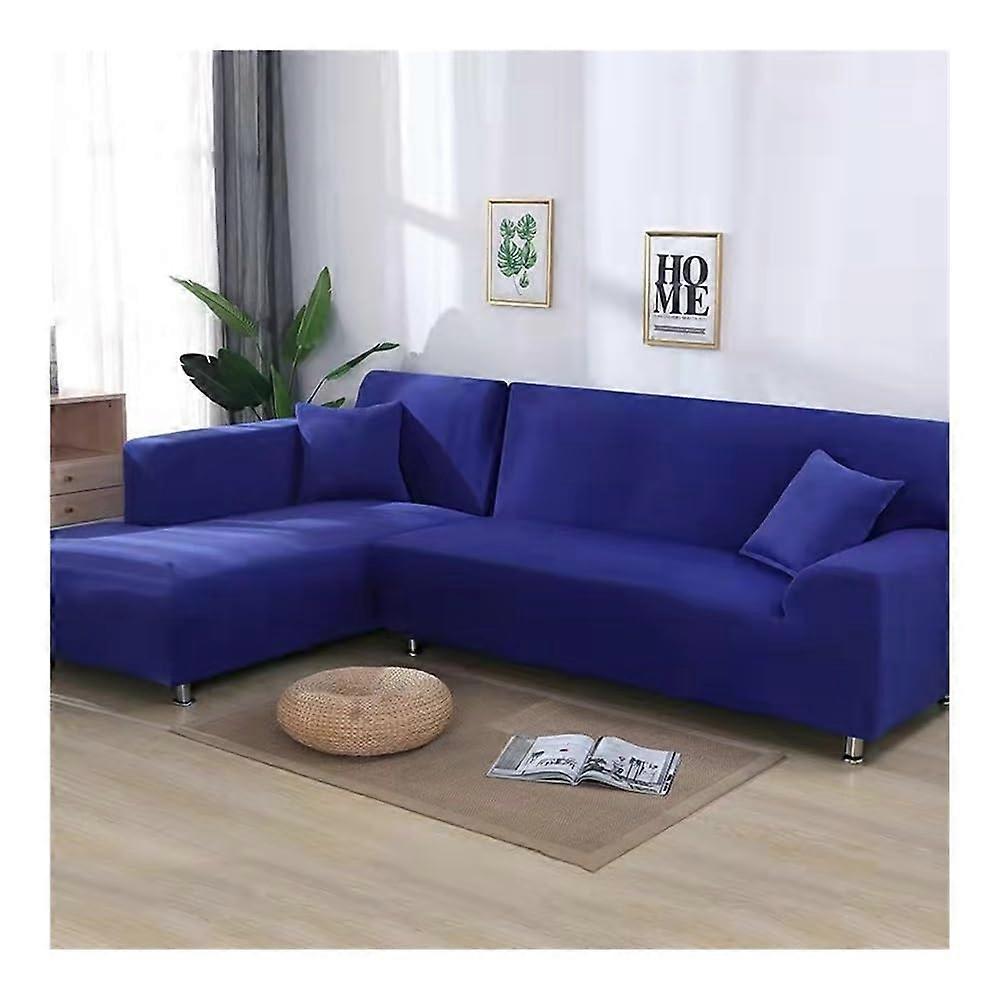 Solid Sofa Cover Elastic 4 Seater Protector L Shape (Sapphire Blue, 235300cm)