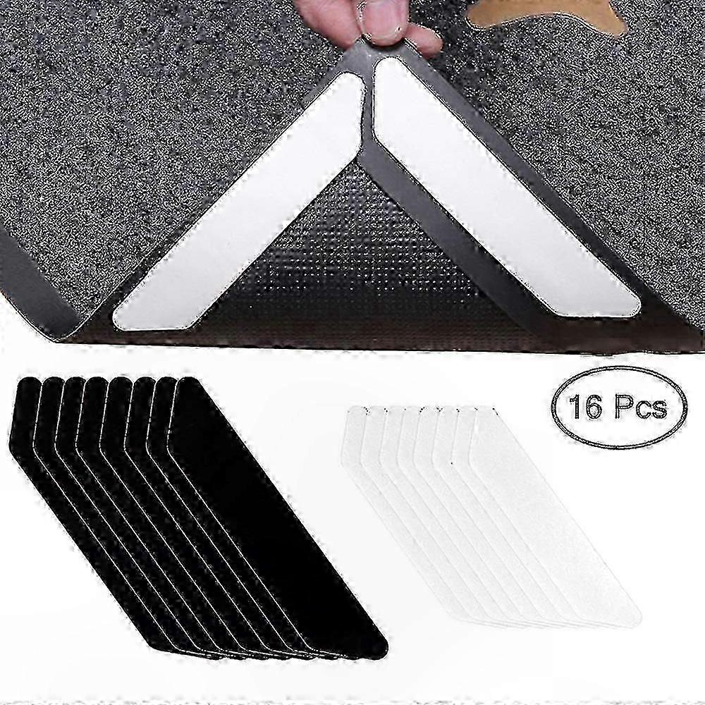 Premium Anti-Curling Rug Grippers, 16-Piece Flat Corner Holders with Renewable Tape for Secure Carpet Placement
