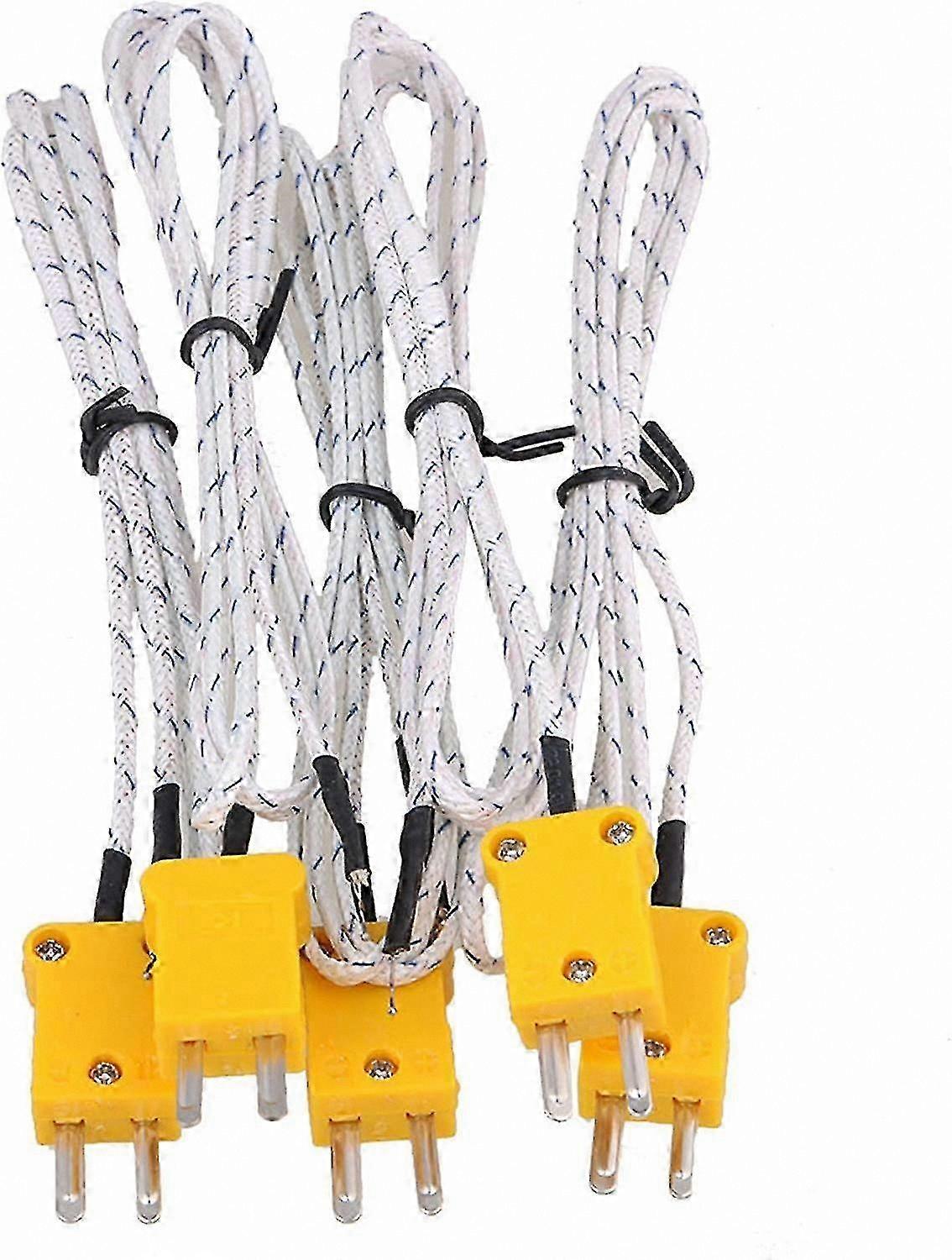 K-Type Thermocouple Probe Set, 1 Meter Metal Sensor with Mini Connector, White (Pack of 5)
